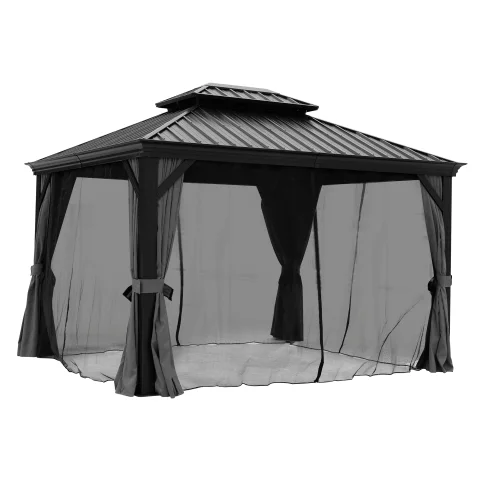 Mondawe 10x12ft Hardtop Gazebo with Netting & Curtain, Black