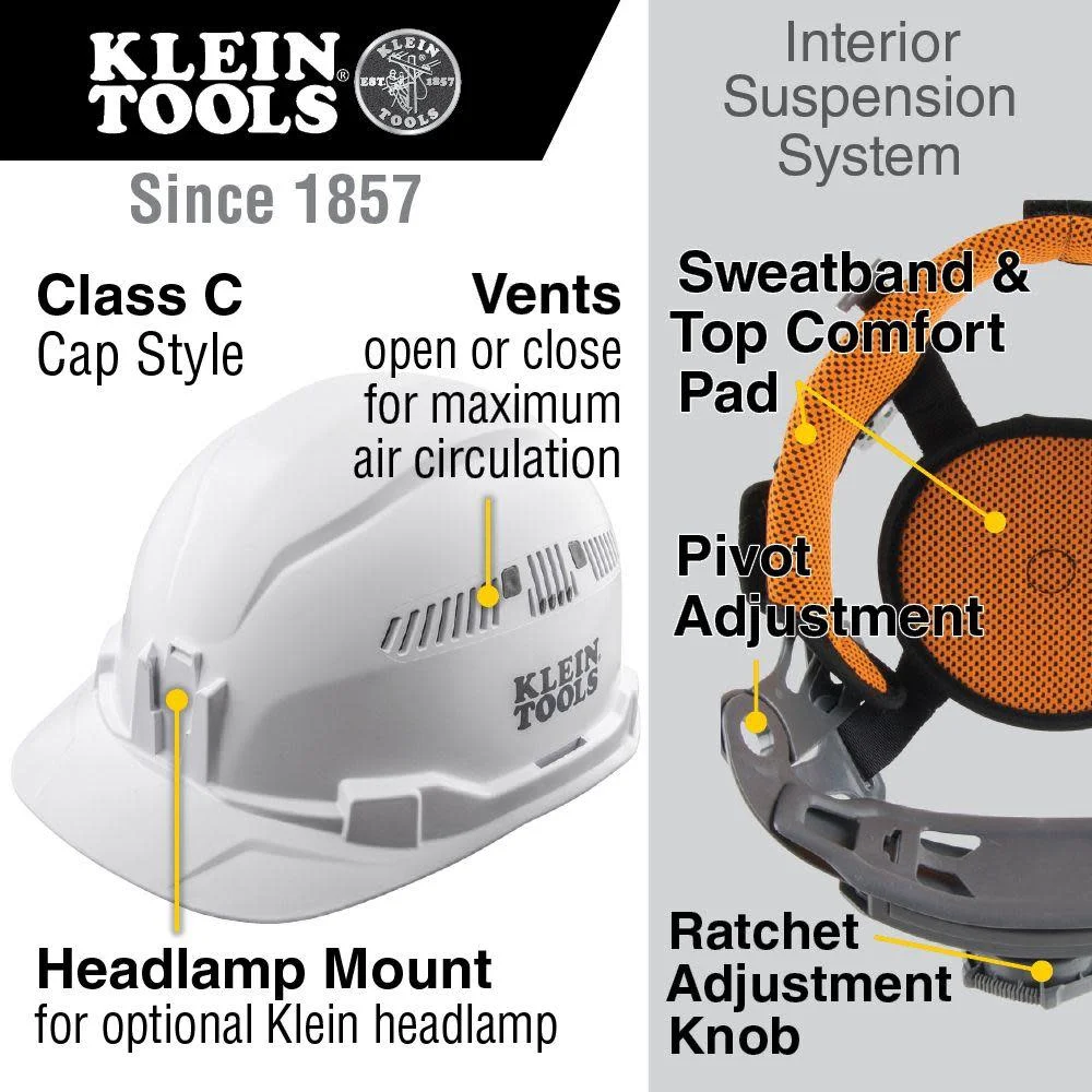 Klein Tools 60105 Vented Cap Style Hard Hat - White