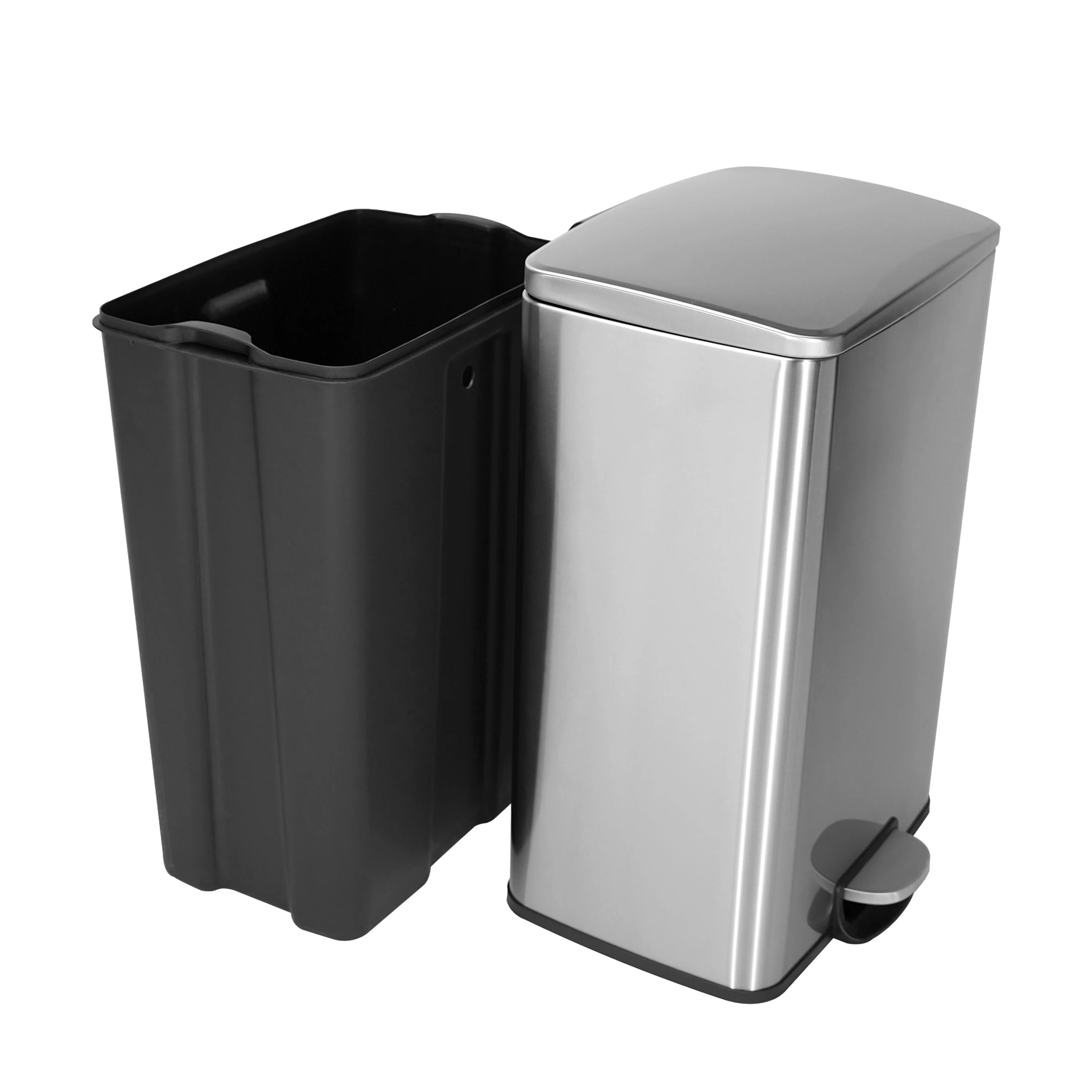 Innovaze 13.2 Gallon Trash Can, Stainless Steel Step On Kitchen Garbage Can, Silver