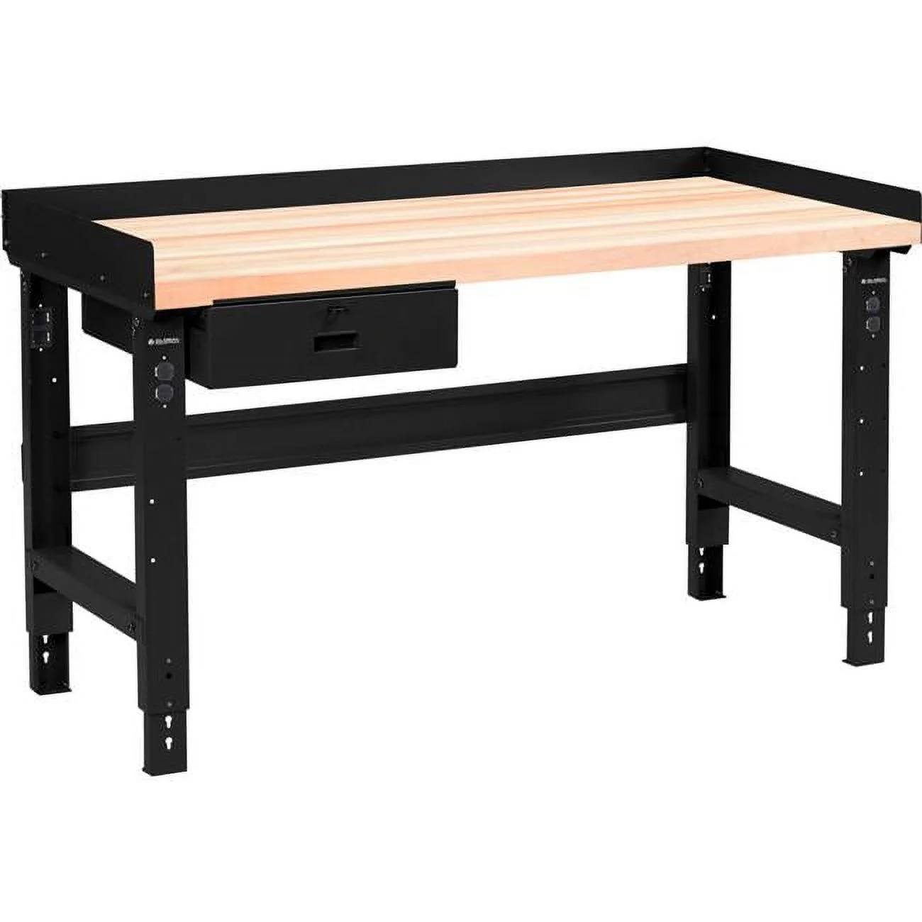 Maple Square Edge Top Adjustable Height Workbench with Drawer, Black - 60 x 30 in.