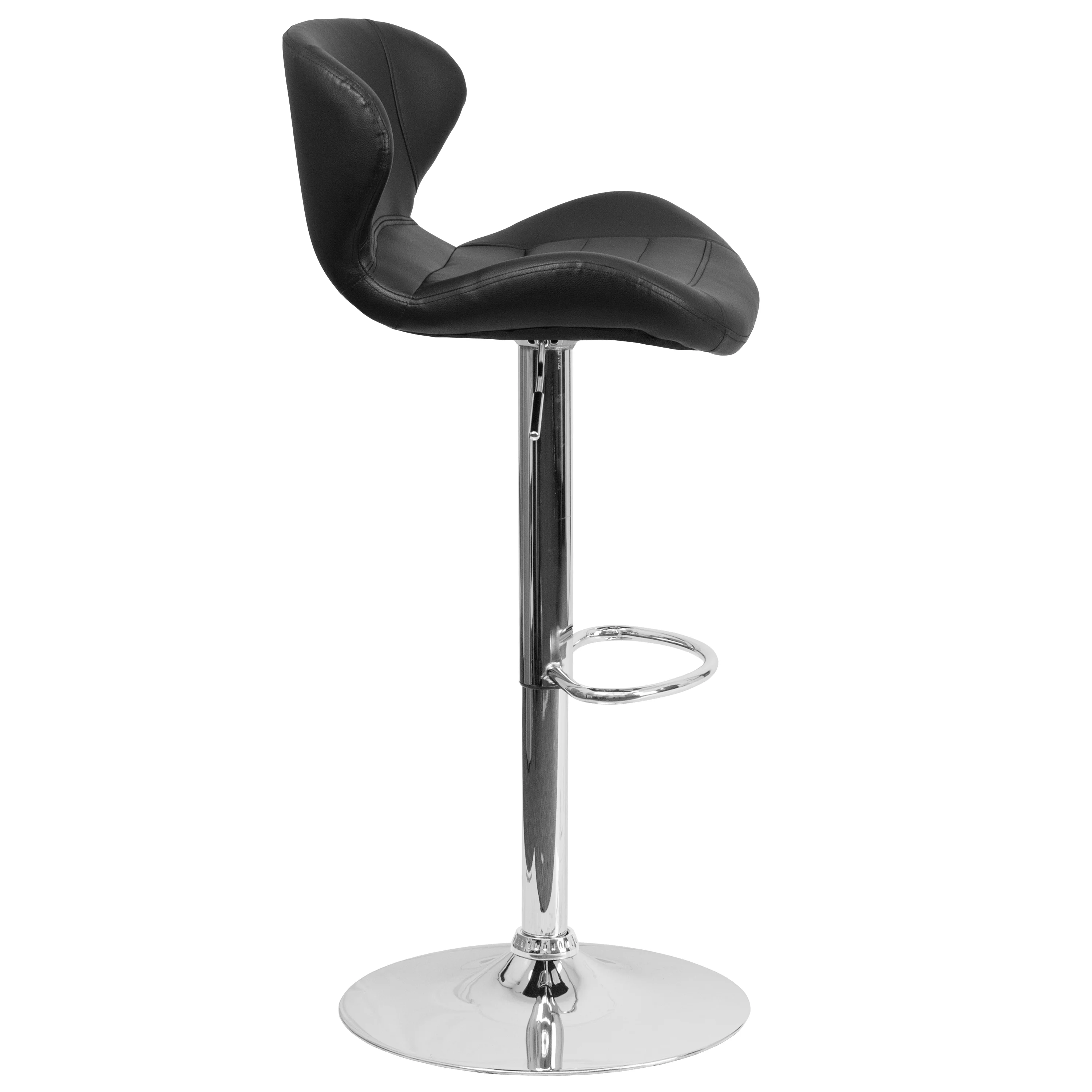 Emma + Oliver Black Vinyl Adjustable Height Curved Back Barstool