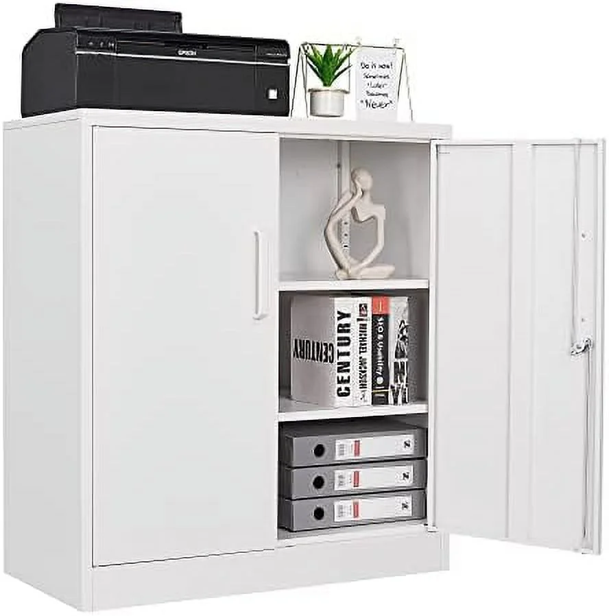 GEROBOOM Metal  Cabinet with Lock - 72" Garage  Cabinet with 2 Locking Doors and 5 Adjustable Shelves  White Steel Lockable File Cabinet for Office Home Garage
