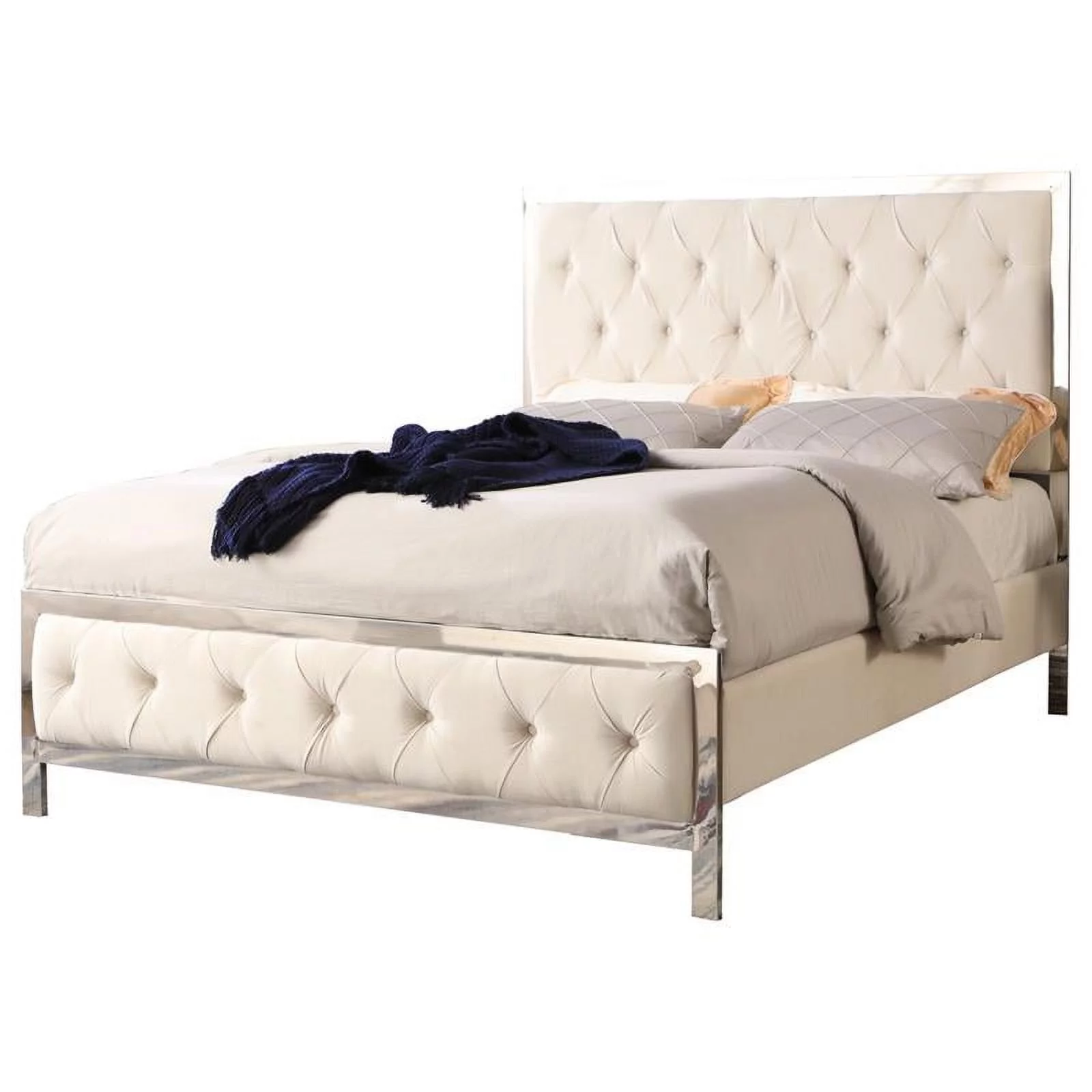 Bowery Hill Fabric Upholstered Tufted Eastern King Panel Bed in Beige