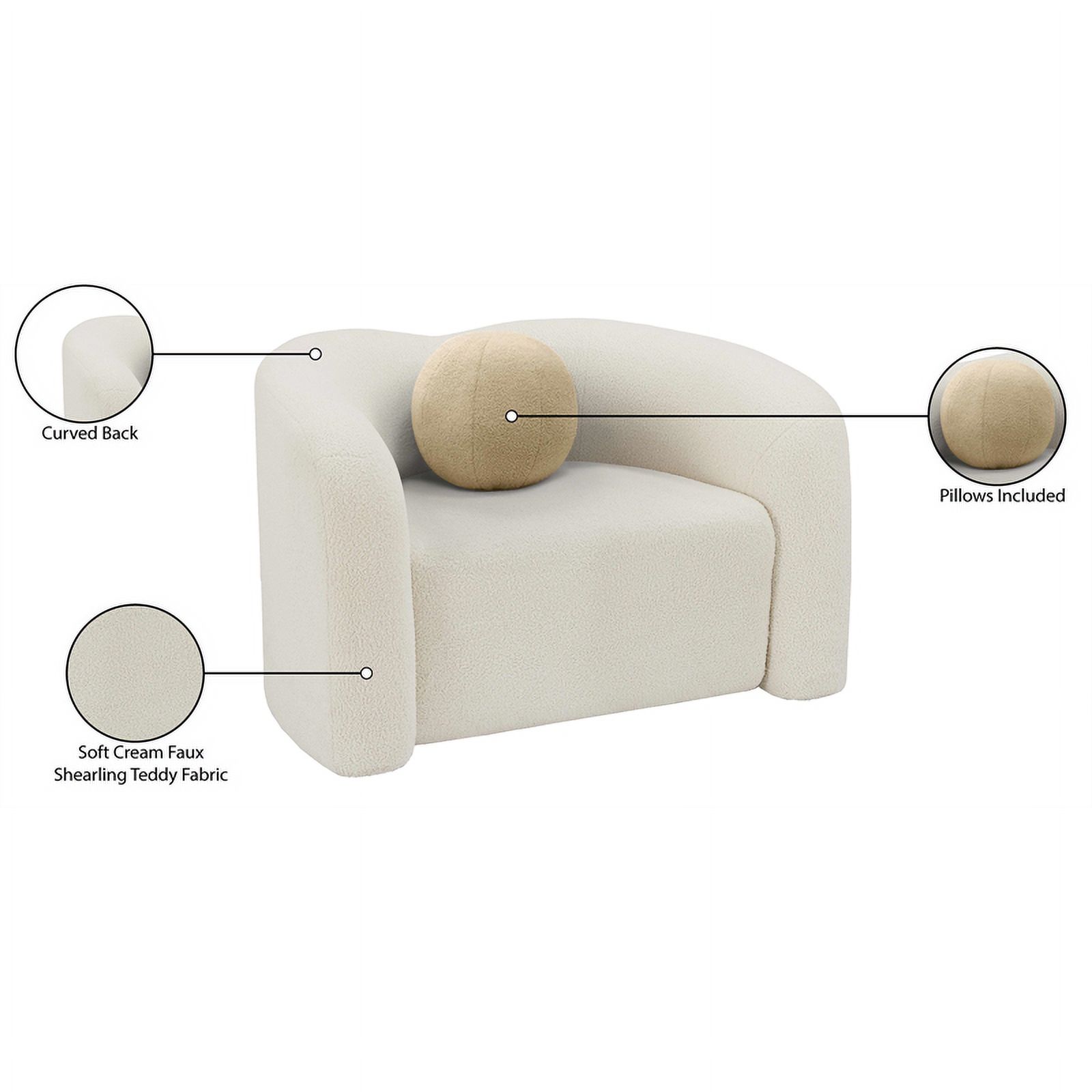 Meridian Furniture Kali Cream Faux Shearling Teddy Fabric Chair