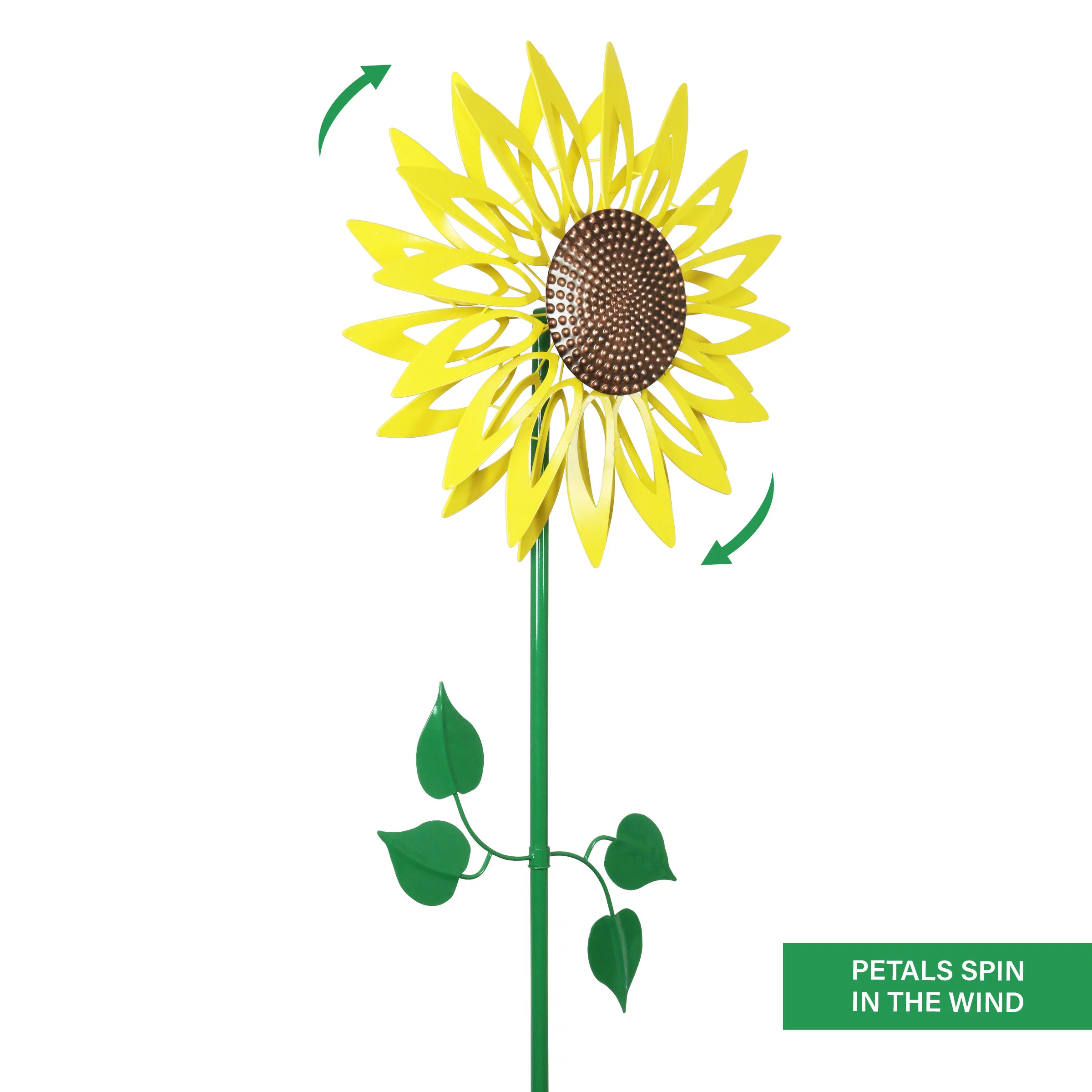 Exhart Giant Metal Kinetic Yellow Sunflower Dual Spinning Garden Stake, 24 by 72 inches