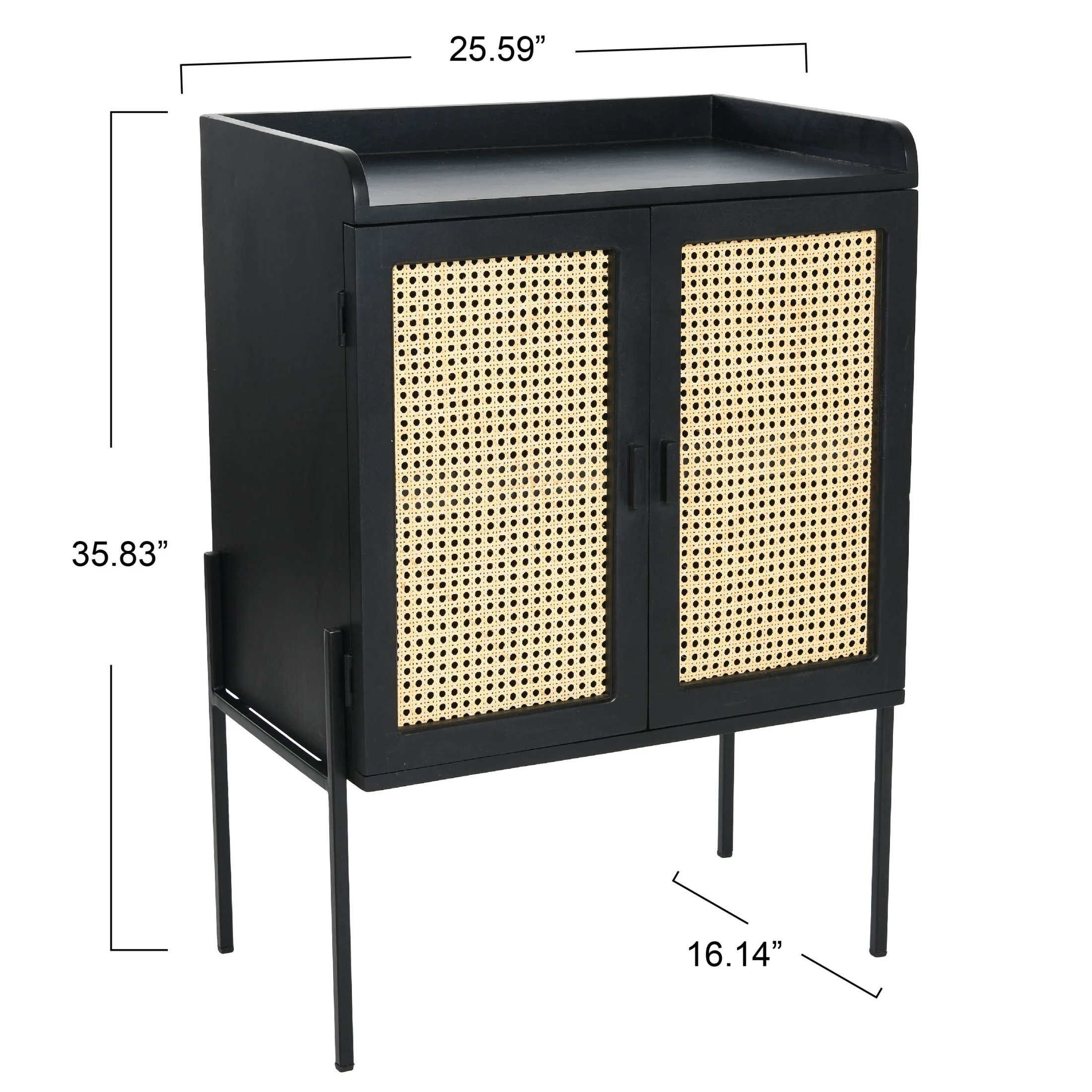 Creative Co-Op Solid Wood Bar Cabinet with Metal Legs and Woven Cane Doors, Black and Natural
