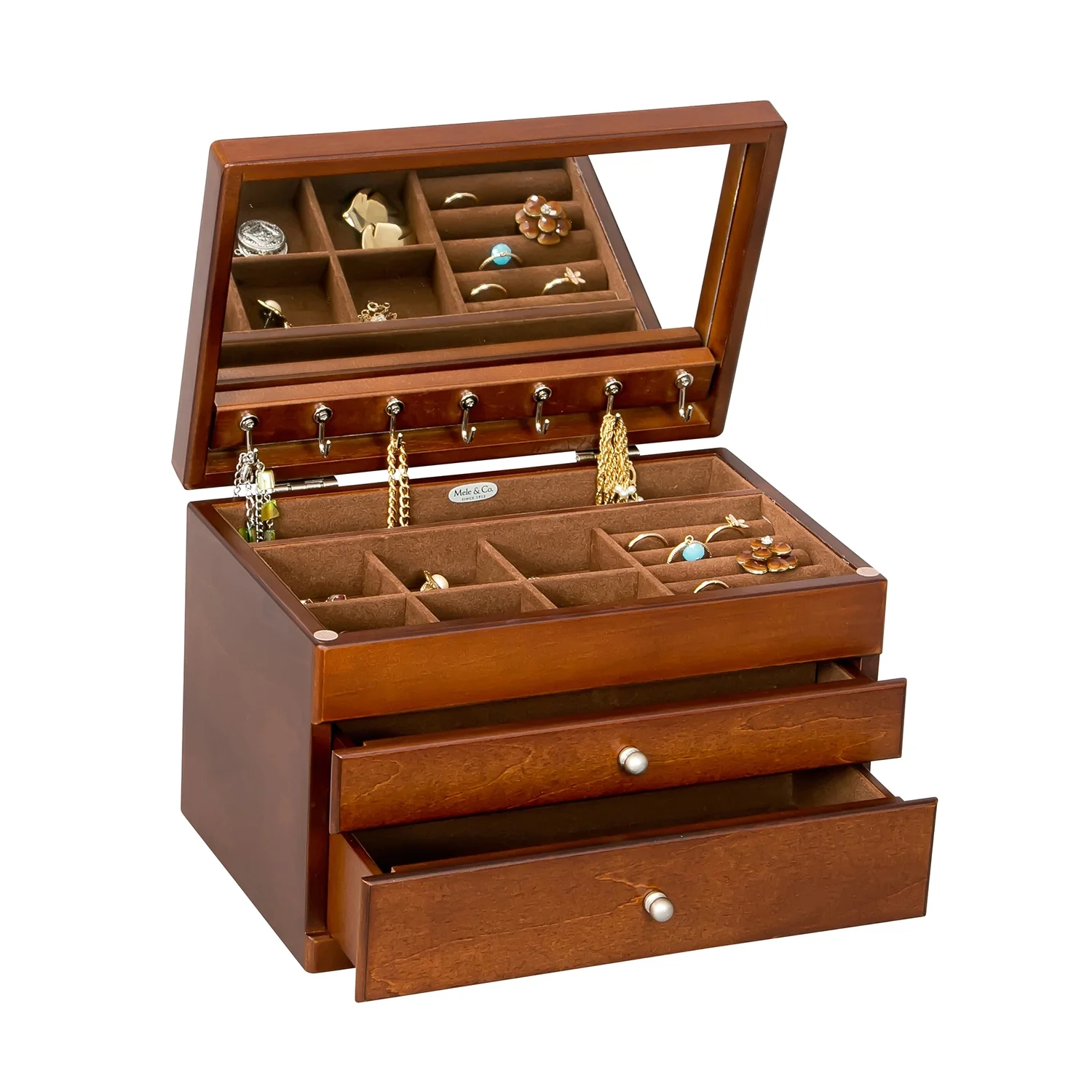Mele & Co. Brisbane Wooden Jewelry Box in Walnut Finish