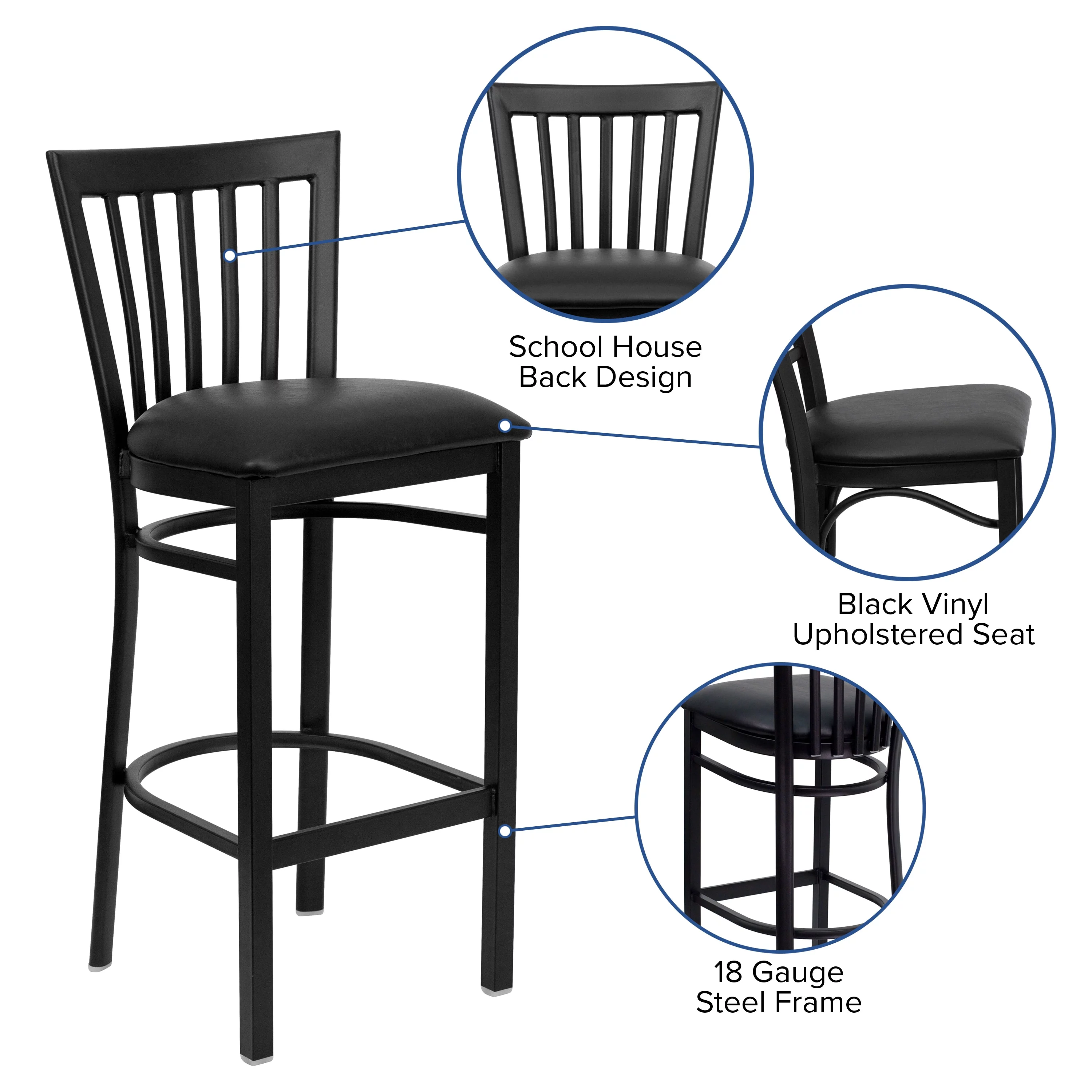 Flash Furniture School House Back Metal Restaurant Barstool - 17.25