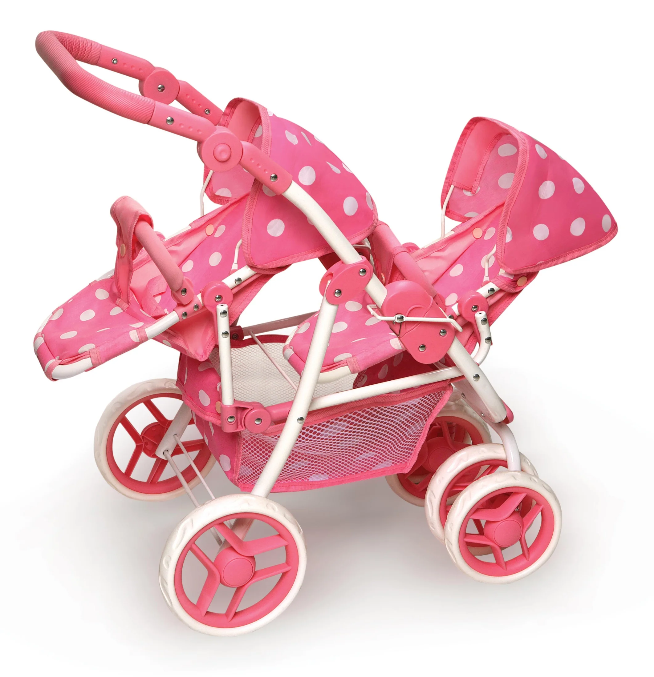Reversible Double Doll Stroller - Pink/Polka Dots