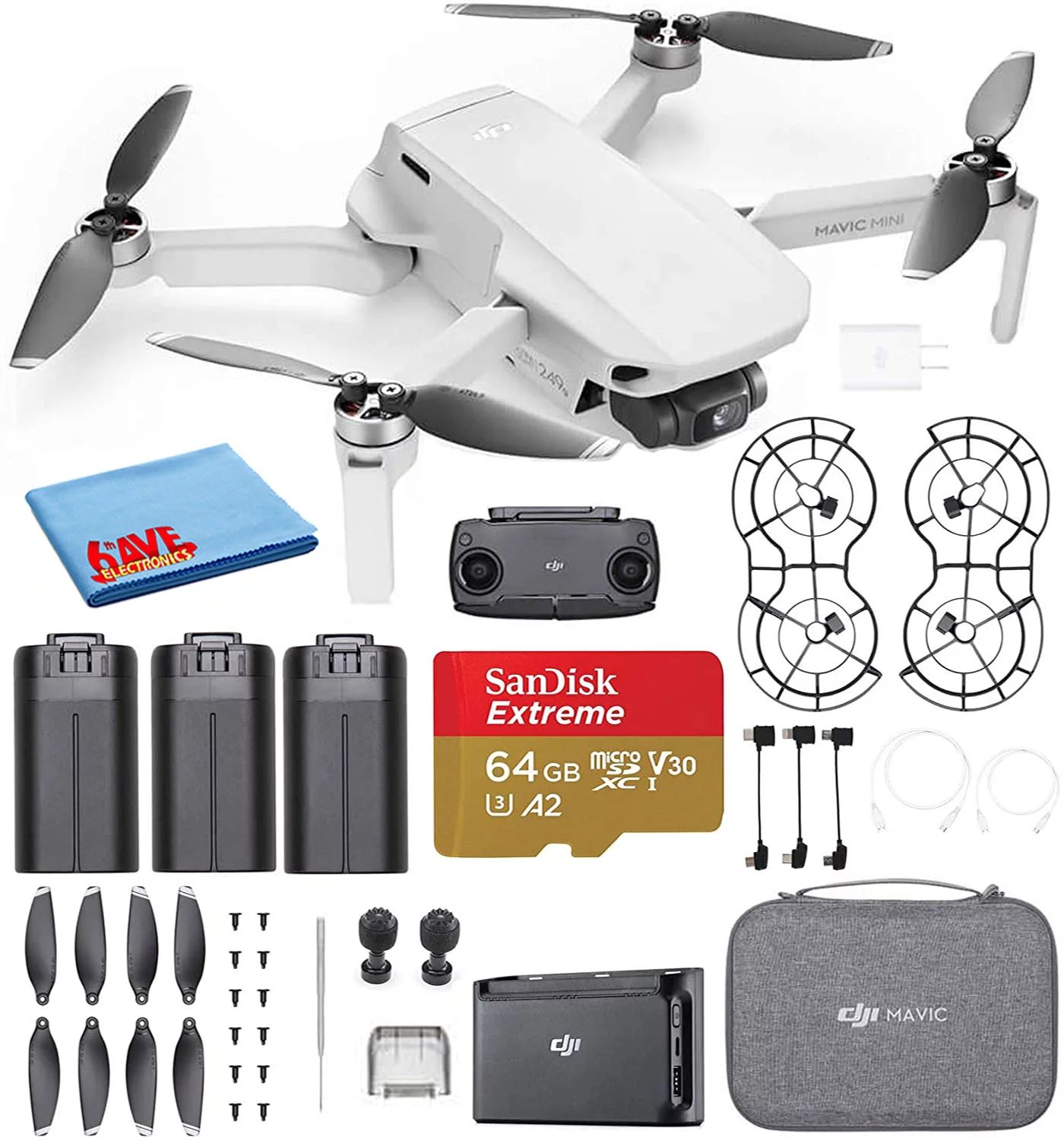 DJI Mavic Mini Fly More Combo Ultralight Quadcopter Drone with 64GB Memory Card