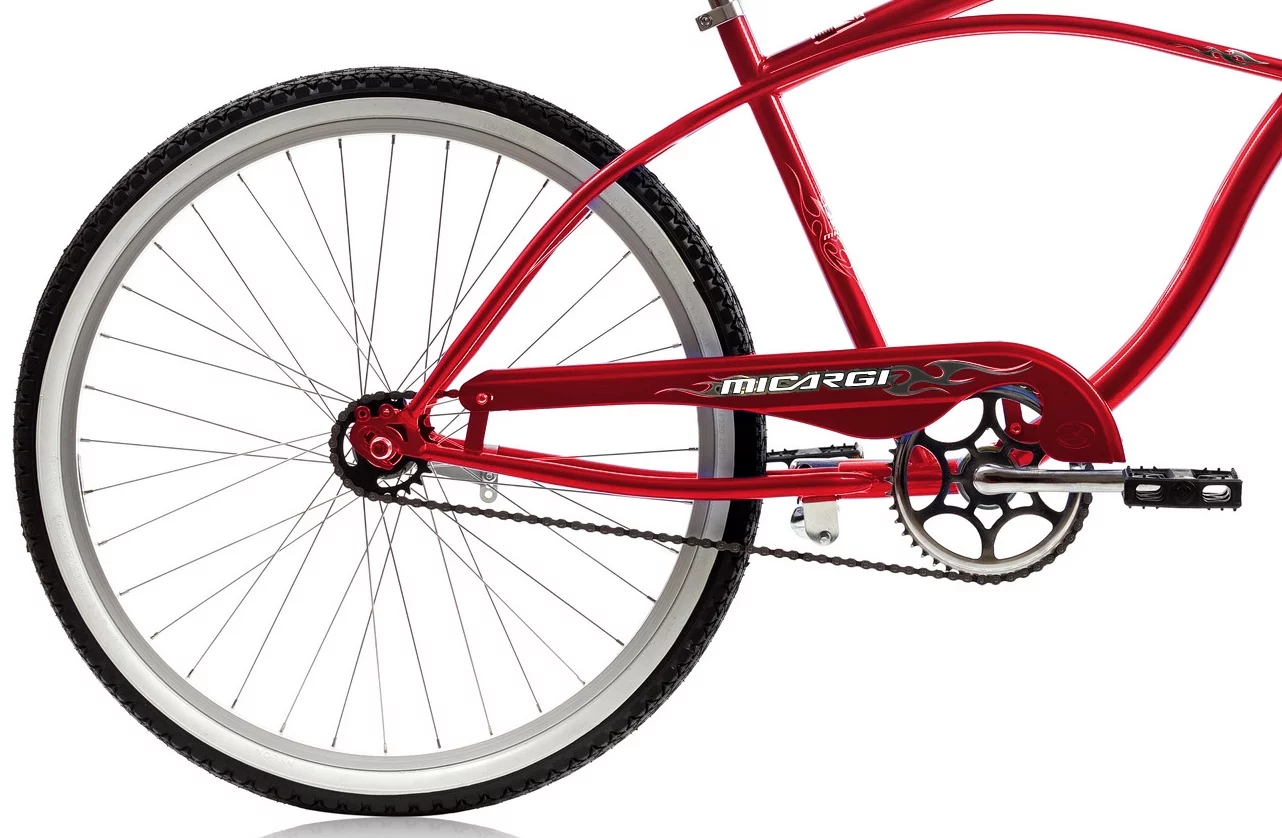 Wonder Wheels 26 In. Beach Cruiser Coaster Brake Single Speed Bicycle, Bike, Stainless Steel Spokes One Piece Crank Alloy Rims 36 H - Red