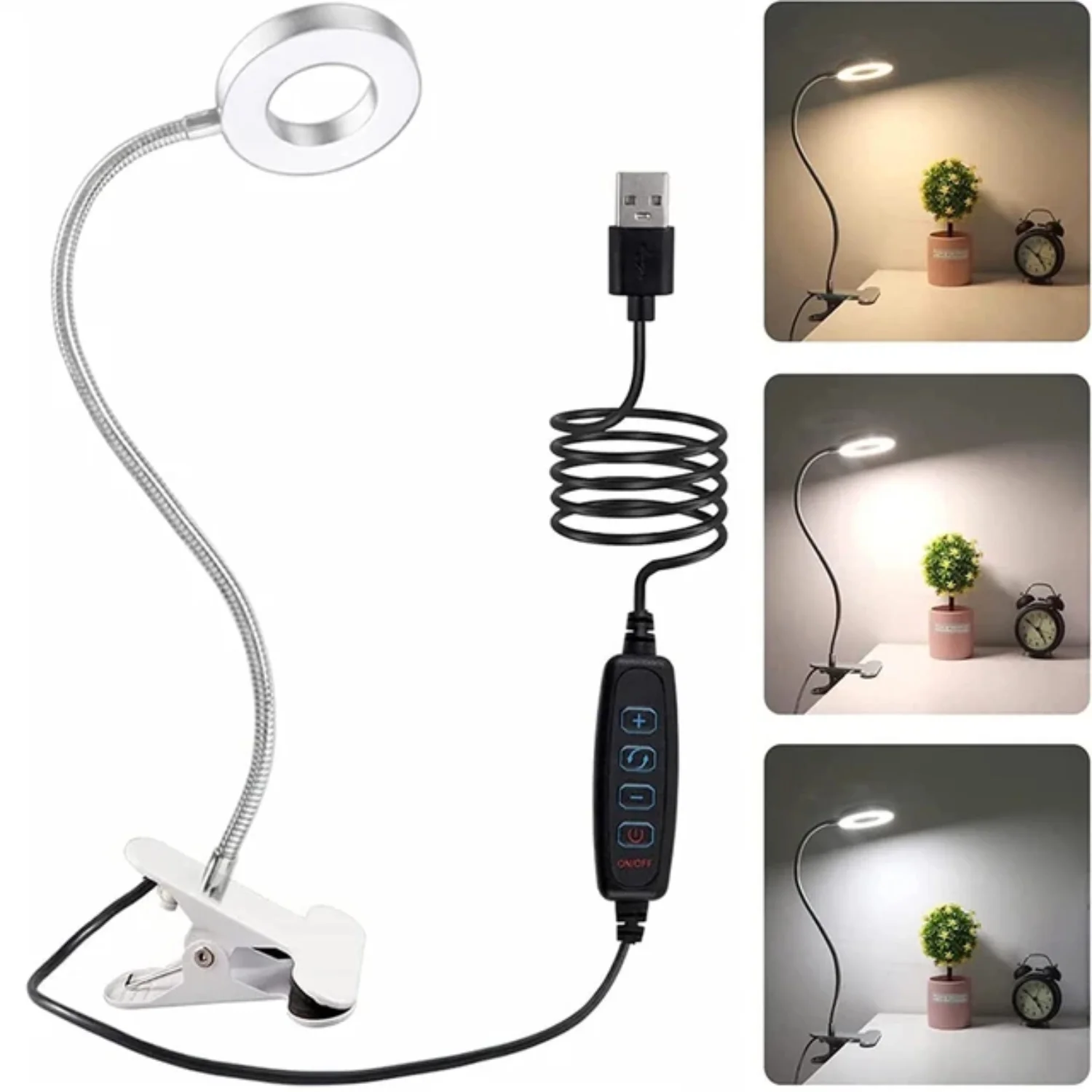 Eye-Caring Flexible Gooseneck Clip on Desk Lamp with 48 LEDs - USB Clamp Night Light for Reading  Studying  and Table Books - Adjustable and Bright Read Light