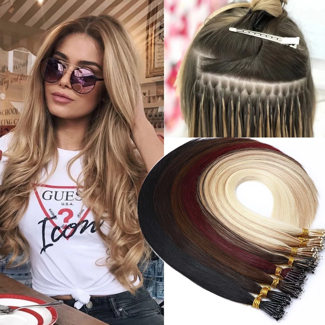 SEGO Double Weft Nano Micro Bead Ring Thick Human Hair Extension Pre Bonded Nano Tip Remy Hair Extensions Loop Hand Hairpiece