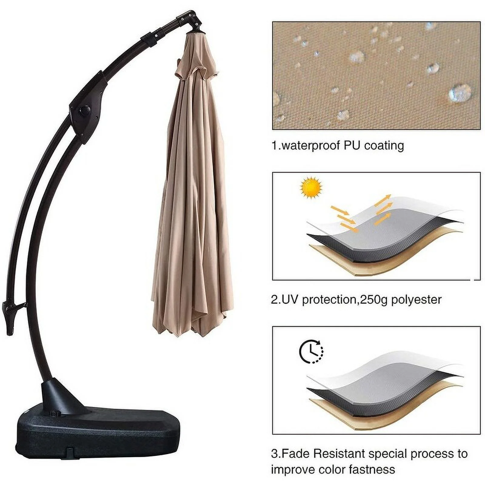 UKISHIRO 11 Ft Cantilever Offset Aluminum Patio Cantilever Umbrella with Tilt and Base