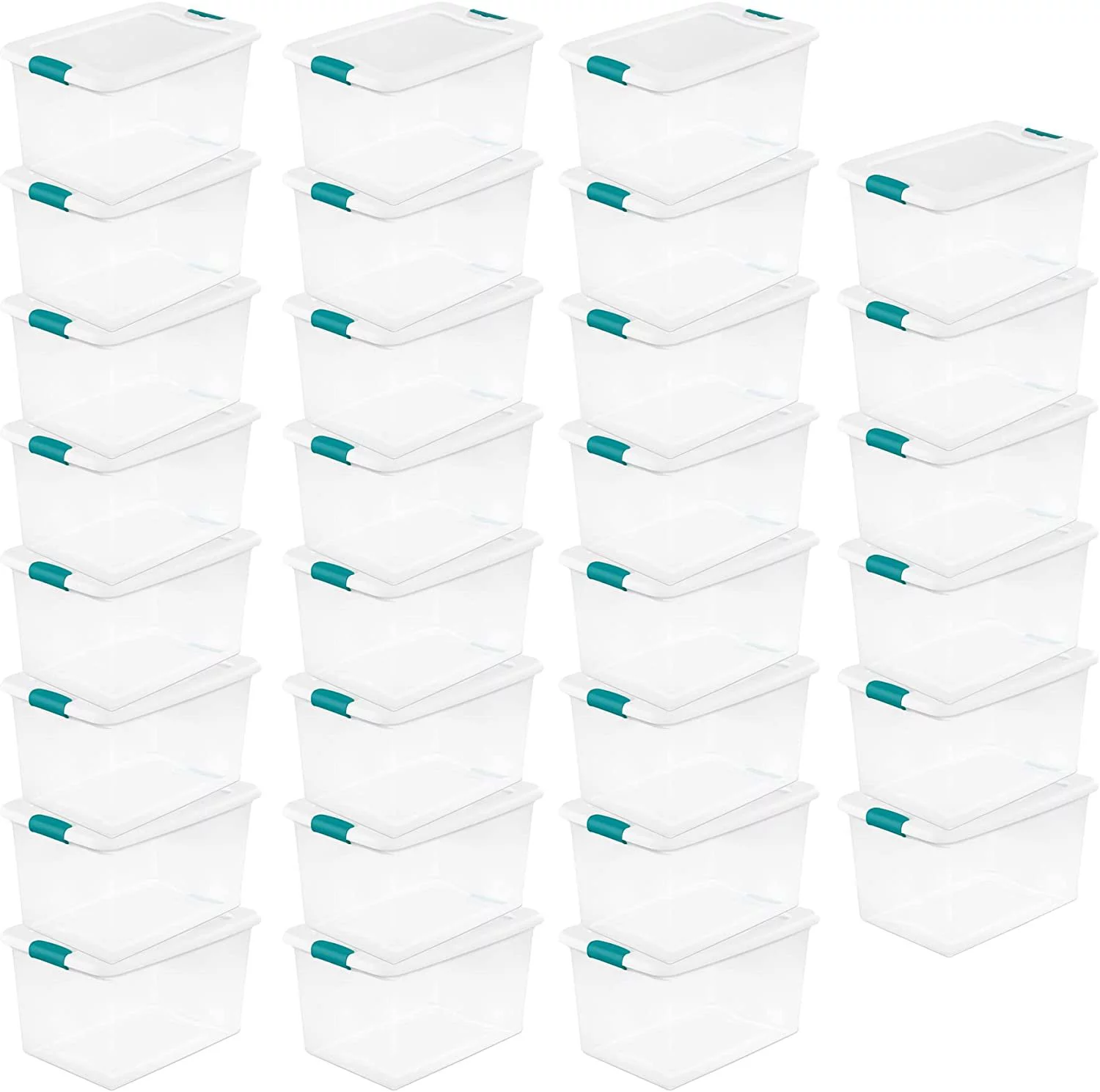 Sterilite 64 Quart Multipurpose Stackable Plastic Latching Lid Storage Tote Container Box Bin for Home and Office Organization, Clear 30 Pack