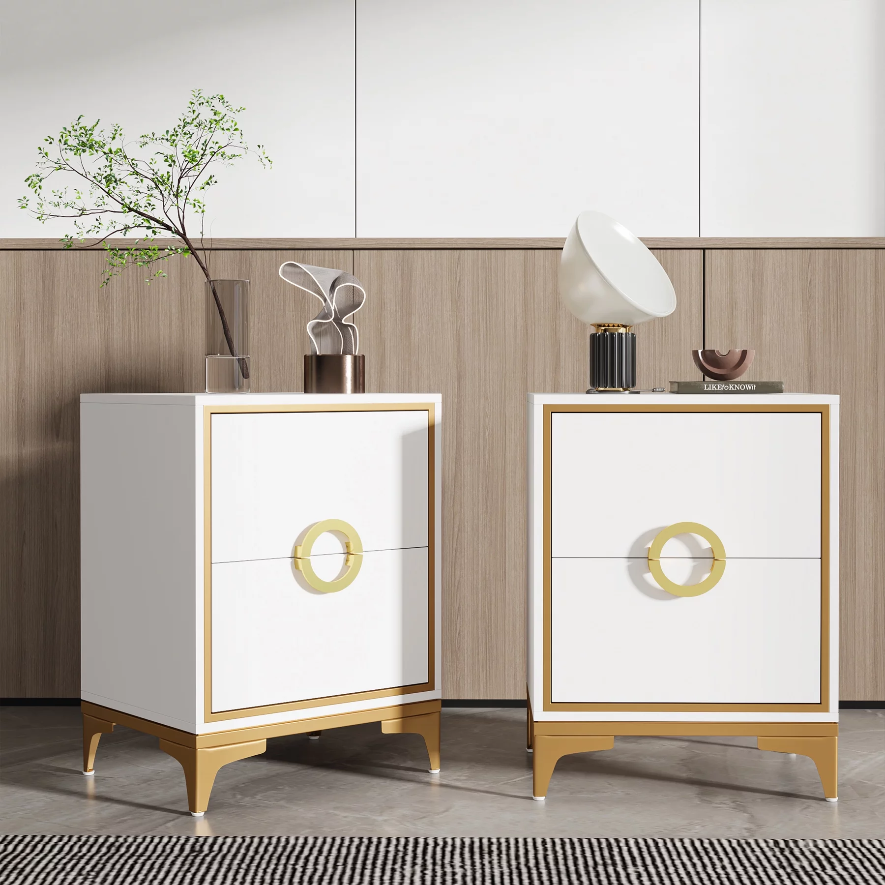 Tribesigns 2-Drawer White and Gold Nightstand, Bedside Table Night Stands for Bedroom