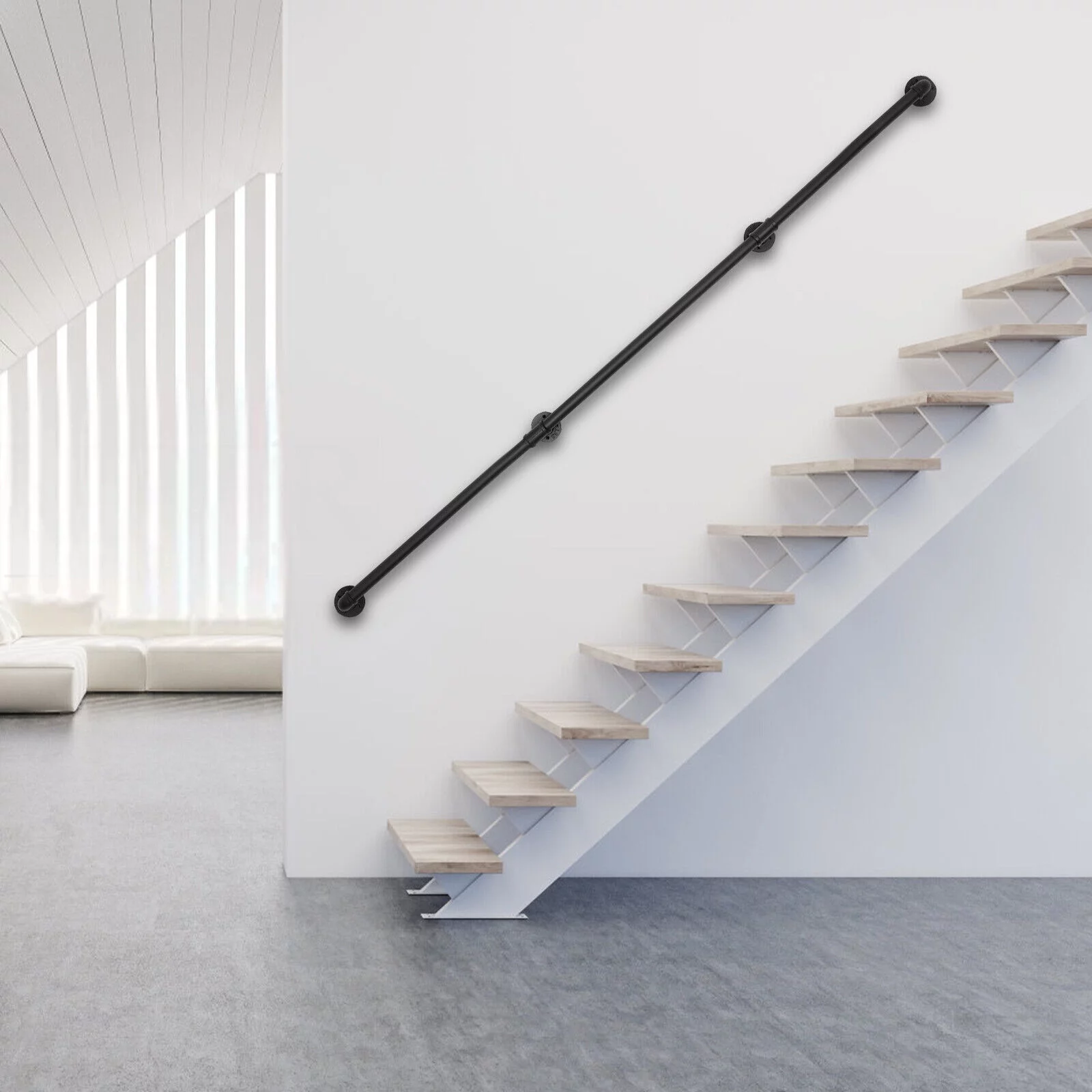 12ft Handrail Pipe, Stair Handrail Staircase Wall Mount Handrail Iron Pipe 3 Sections