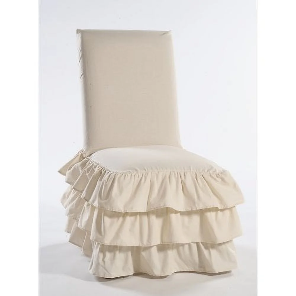Classic Slipcovers Parson Chair 3 Tier Ruffled Skirted Slipcover White