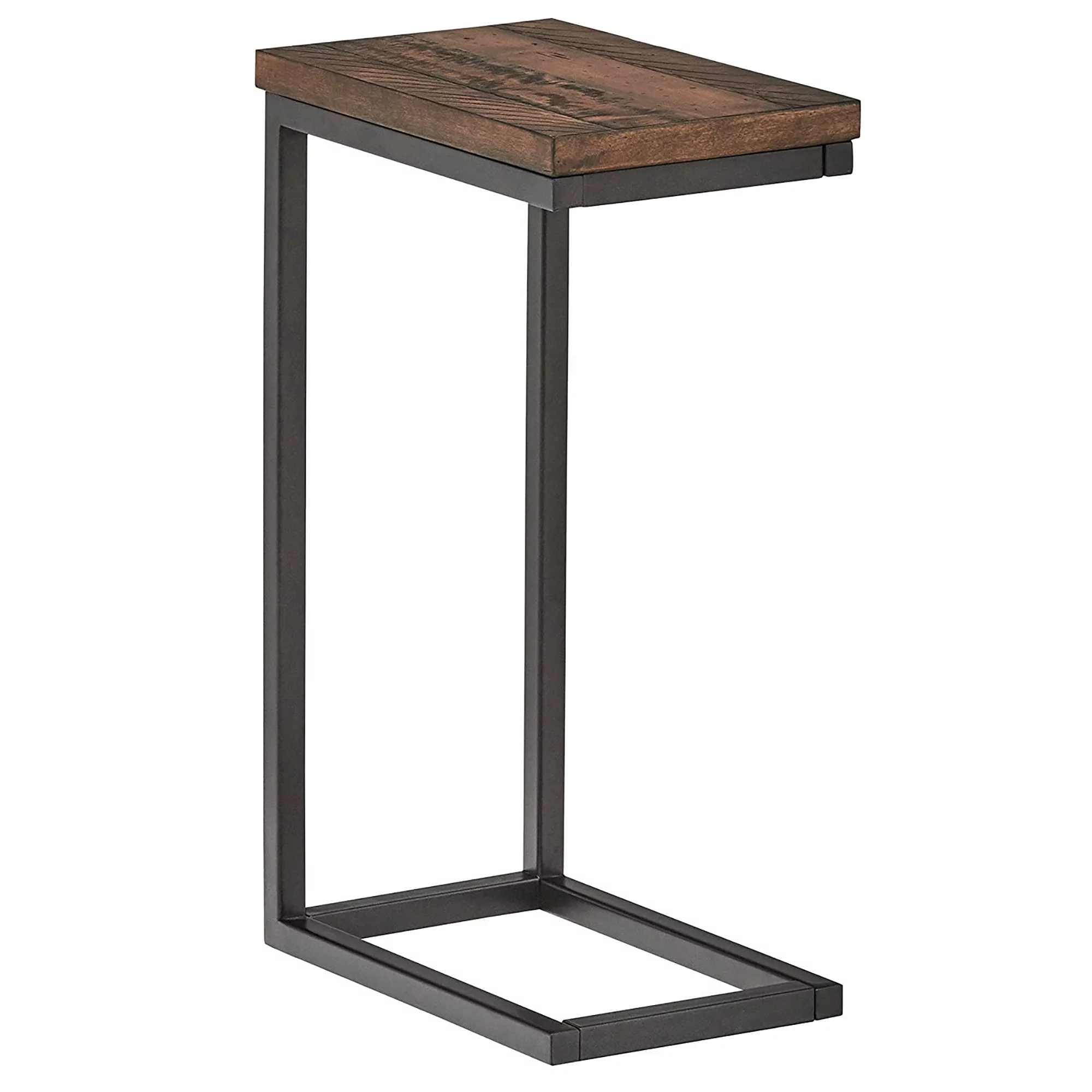 Durham Industrial Metal and Wood C-Shaped Accent Table, Brown/Walnut