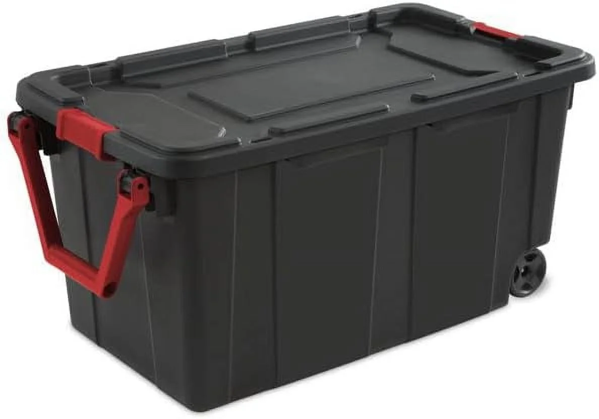 40 Gallon Black Plastic Wheeled Industrial Storage Box,Set of 2
