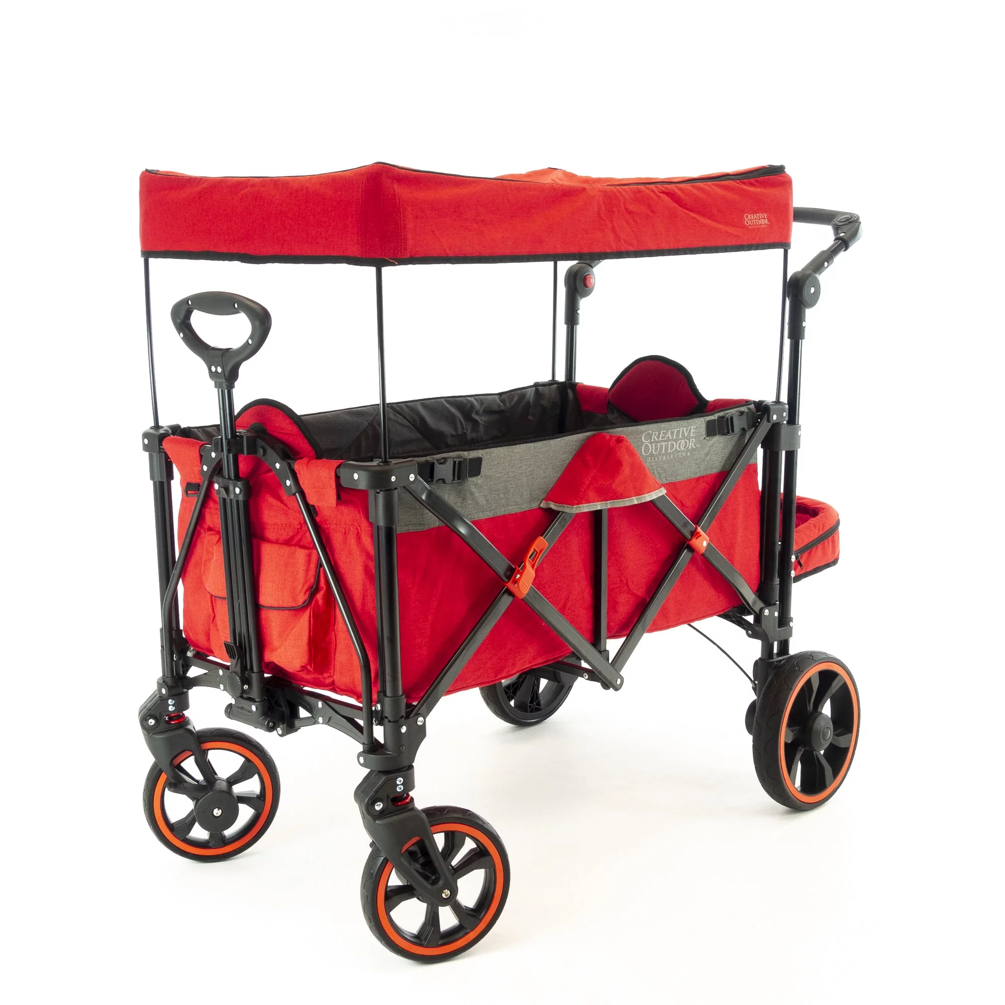 Push Pull Platinum Series Folding Stroller Wagon with Canopy | Beach Park Garden Sports & Camping | Red