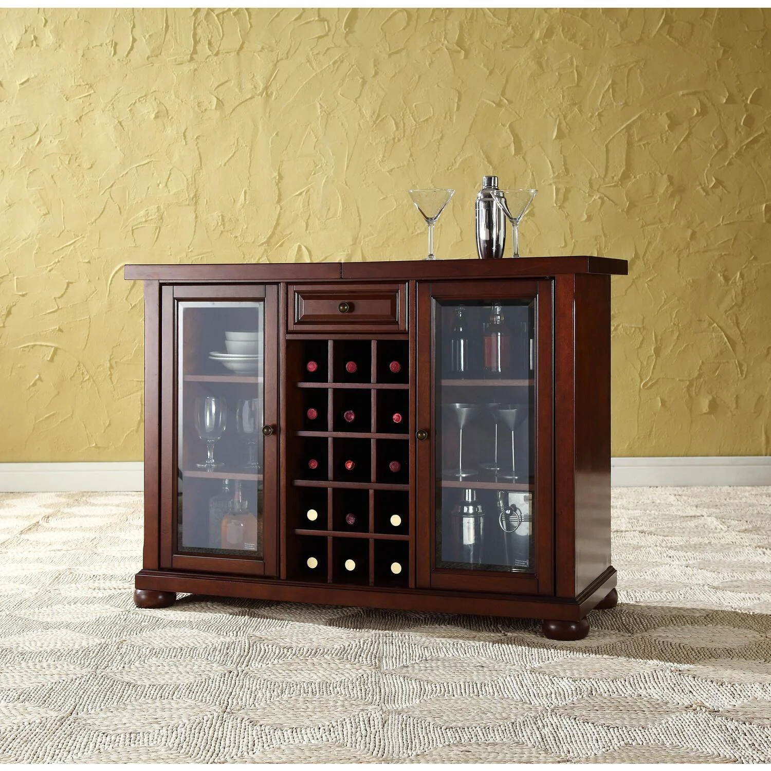 HomeStock Artistic Accomplishment Sliding Top Bar Cabinet Mahogany