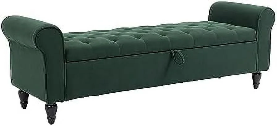 CKPFVY 63\u2019\u2019  Ottoman  Upholstered Tufted End of Bed  Bench  Rolled Arm Cushioned Ottoman with Wood Legs  Large  Space  Seat for Living Room  Entryway  Bedroom
