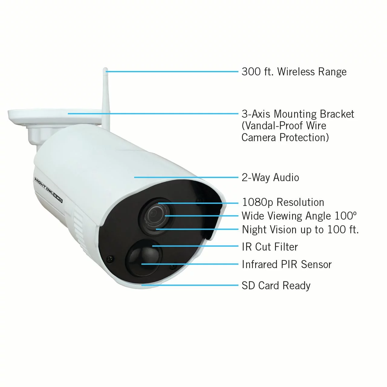 Night Owls Add-on Weather Resistant Indoor/Outdoor Wireless 1080p AC Powered Camera