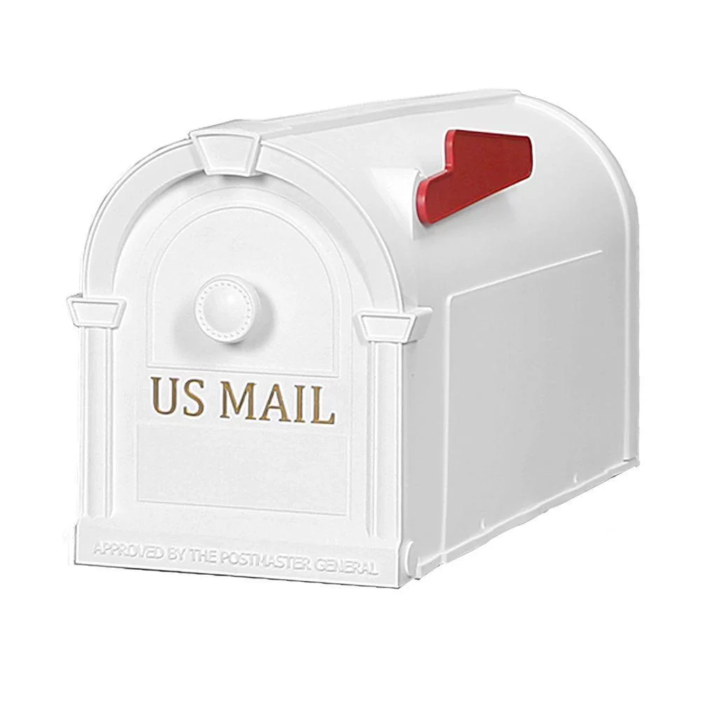 Hampton Post Mount Mailbox White With Gold Lettering Standard Mailbox 8 Inch