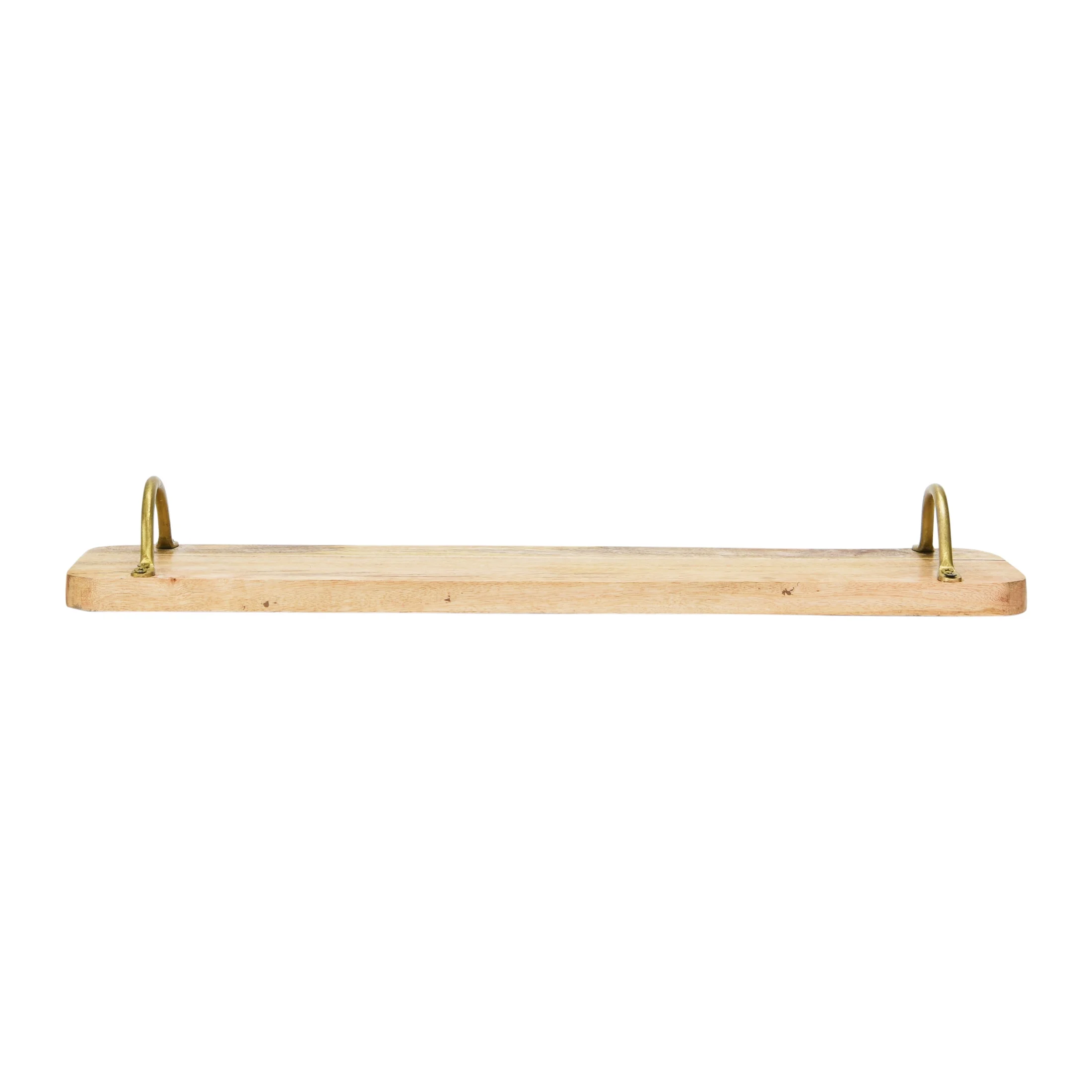 Main + Mesa Boho Rectangle Mango Wood Tray with Metal Handles, Natural and Gold