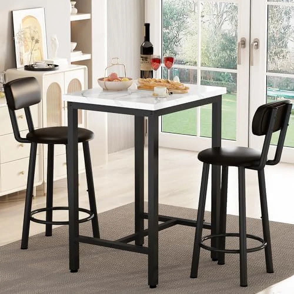 TJUNBOLIFE Dining Table Set for 2  47" Rectangle Kitchen Table and Chairs Set with MDF Tabletop & 2 PU Leather Chairs   Table Pub Table Set for Small Space  Kitchen Living Room Ap