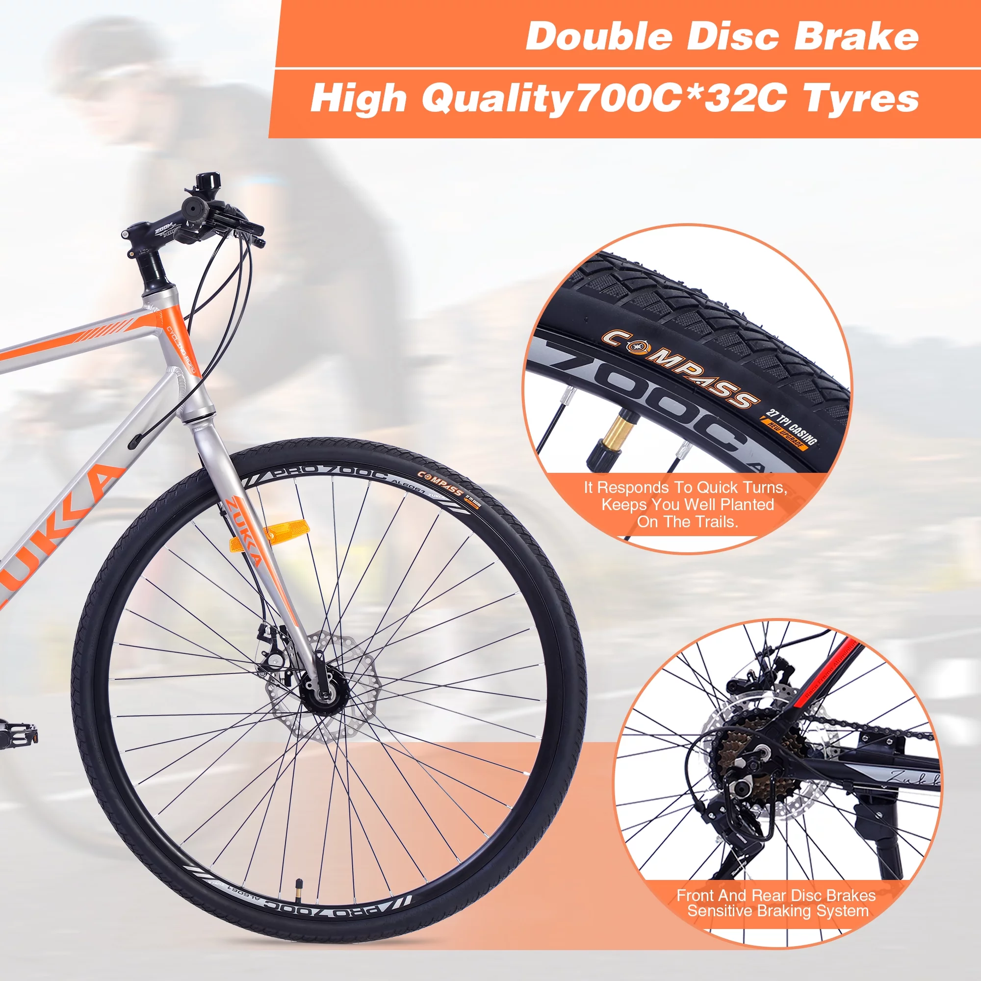 28 inch Hybrid Bike Men, Road Bike with Shimano 21 Speed, 700C Wheels, Comfort Adult Bicycle with Dual Disc Brake, 21'' Lightweight Aluminium Frame, Suggested Rider 5'6