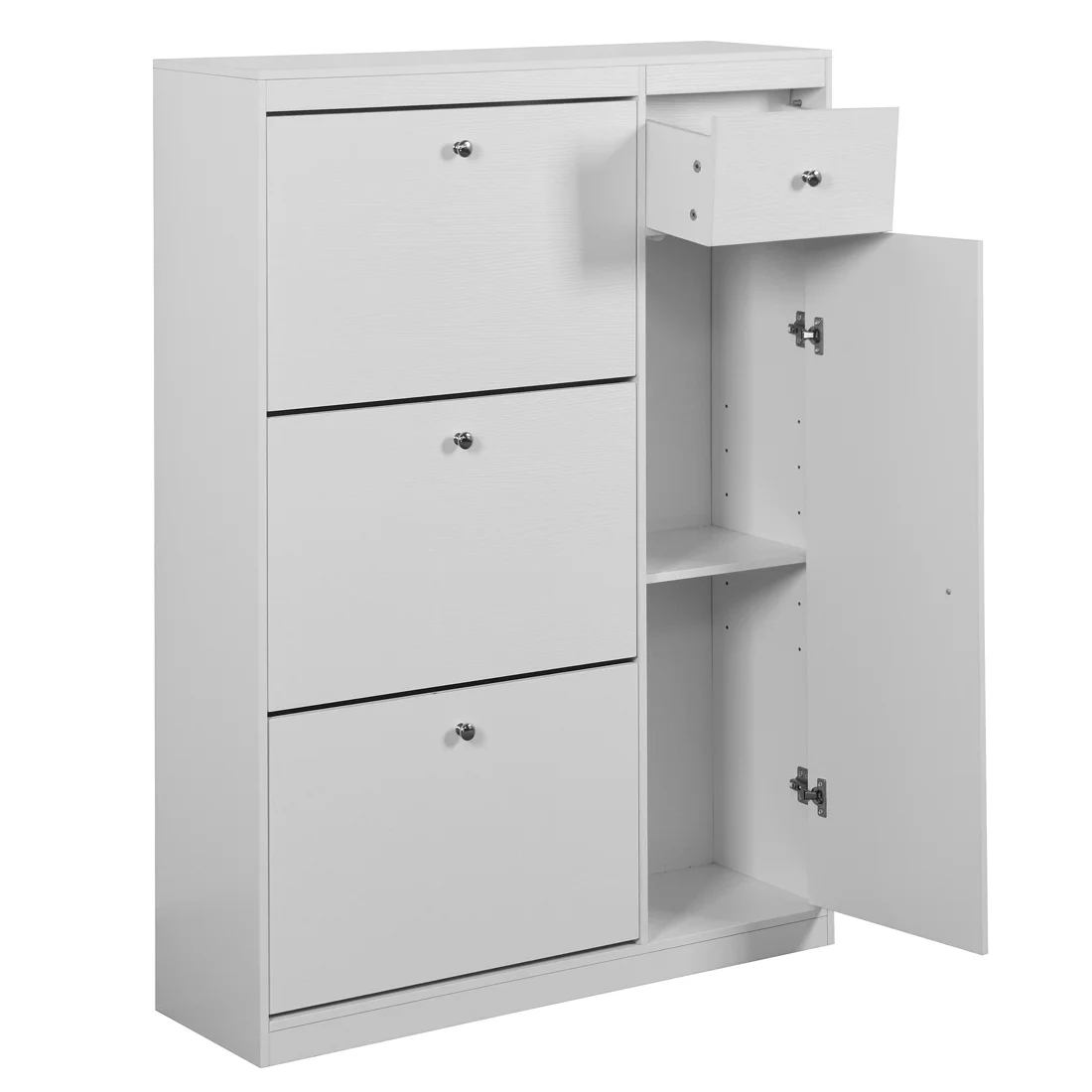 Shoe Cabinet,Freestanding Tipping Bucket Shoe Rack Organizer with 3 Flip Drawers,Entryway Narrow Shoe Storage with Adjustable Storage Shelf,Modern Slim Hidden Shoe Cabinet, White
