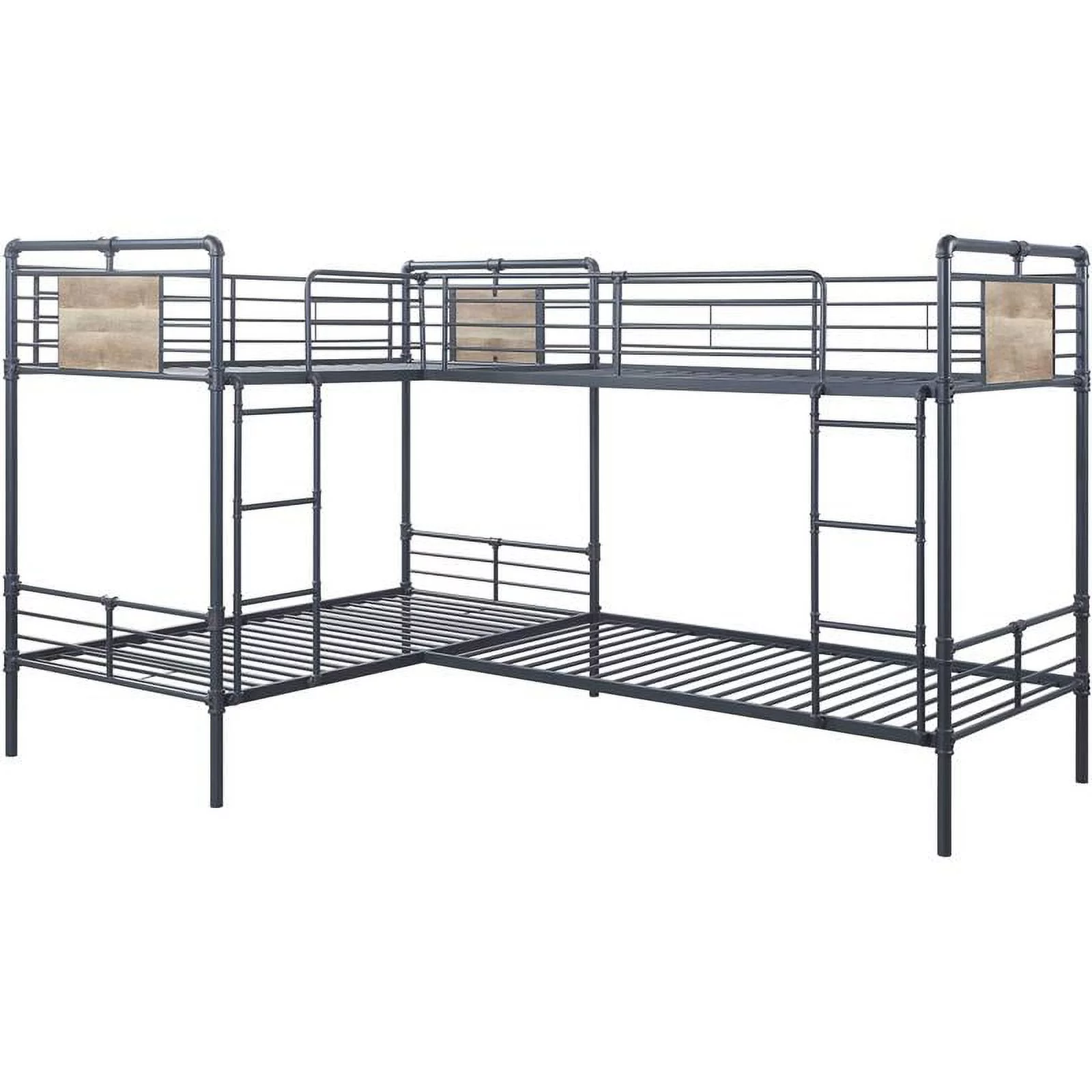Bowery Hill Contemporary Twin Twin L Shape Bunk Bed in Dark Bronze Finish