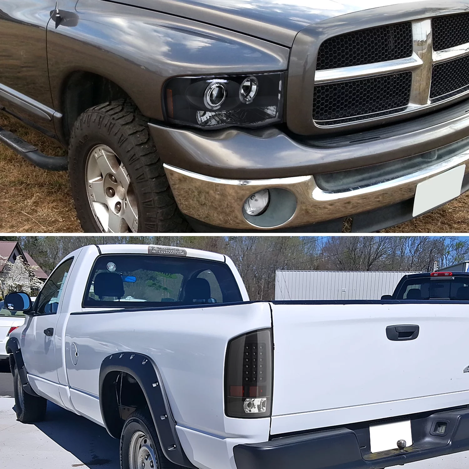 Spec-D Tuning Chrome Halo Projector Headlights W/White LED Fog Lamps Compatible with Dodge Ram Left + Right Pair Headlamps Assembly