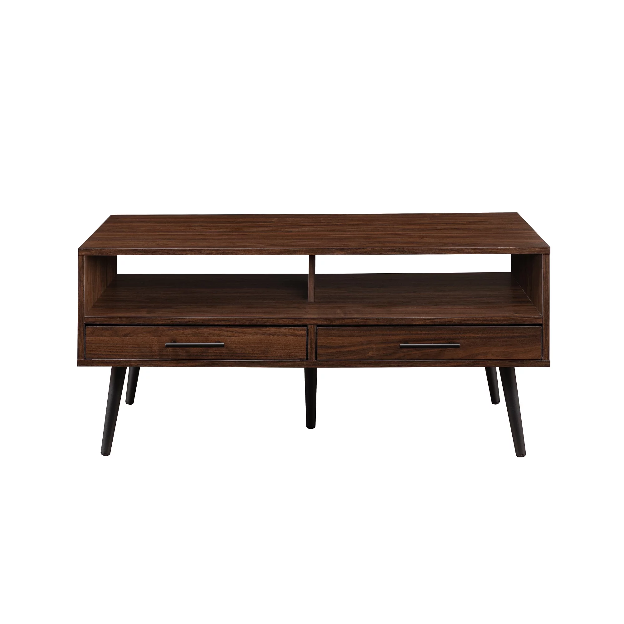 Walker Edison 40” Mid-Century Modern 2-Drawer Coffee Table, Dark Walnut