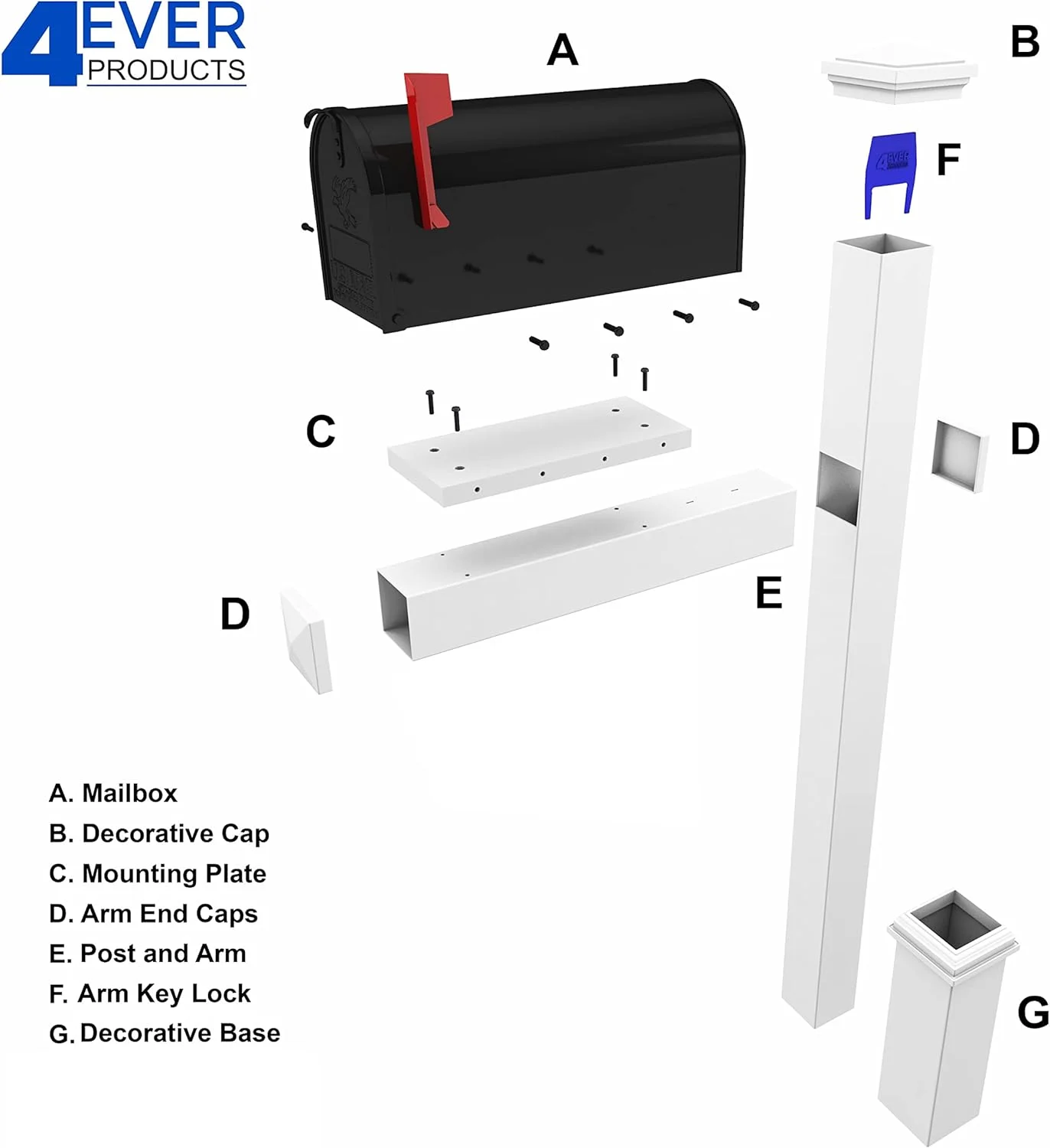 The Cambridge Solar Light Vinyl/PVC Mailbox Post - White (Includes Mailbox)