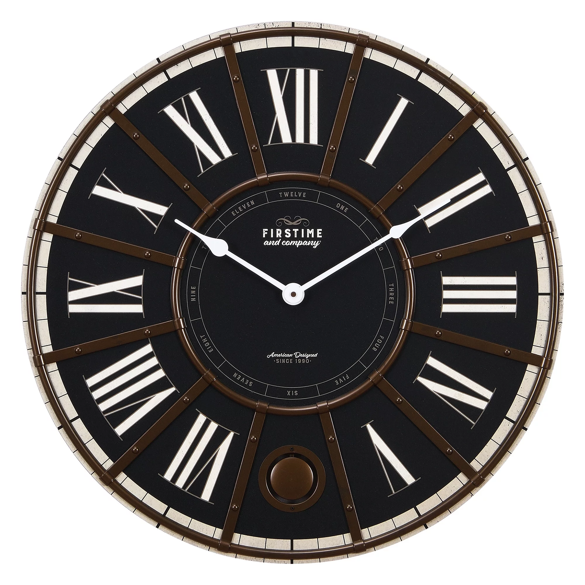 FirsTime & Co. Black Ellington Pendulum Wall Clock, Farmhouse, Analog, 27 x 2 x 27 in