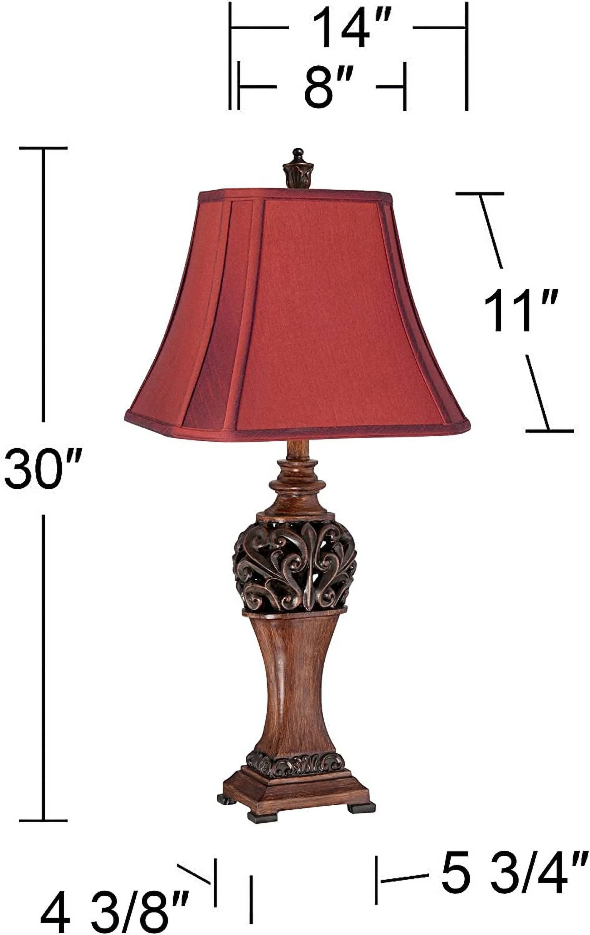 TJUNBOLIFE Exeter 30" Tall Large Traditional End Table Lamps  Brown Wood Finish Fabric Crimson Red Shade Living Room Bedroom Bedside Nightstand House Office Home Reading Kitchen Entry