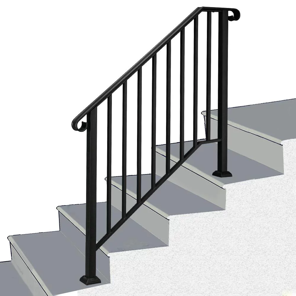 UBesGoo 1-4 Step Picket Wrought lron Handrail Black W/Installation Kit