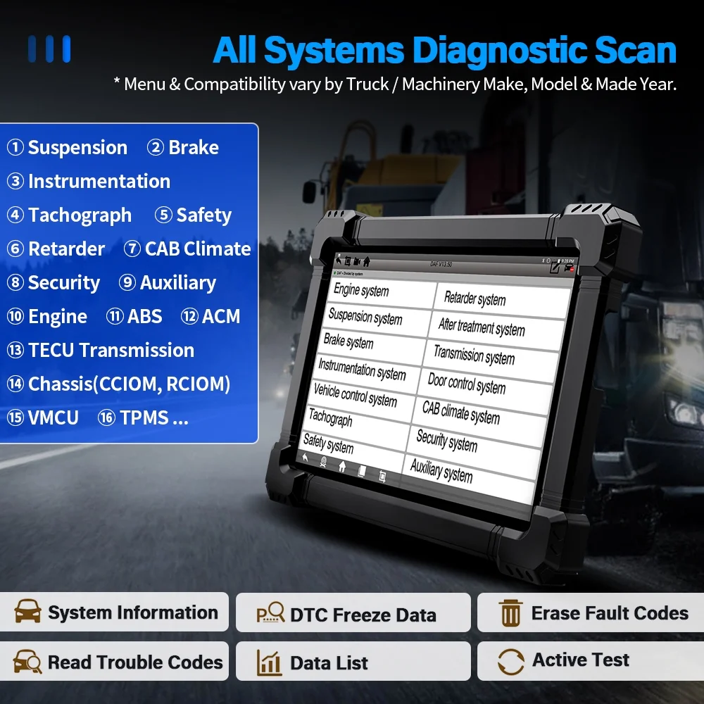 Ancel 24V 12V Diesel Heavy Duty Truck Scanner Diagnostic Tool Full System ECU Reset All System DPF Regen