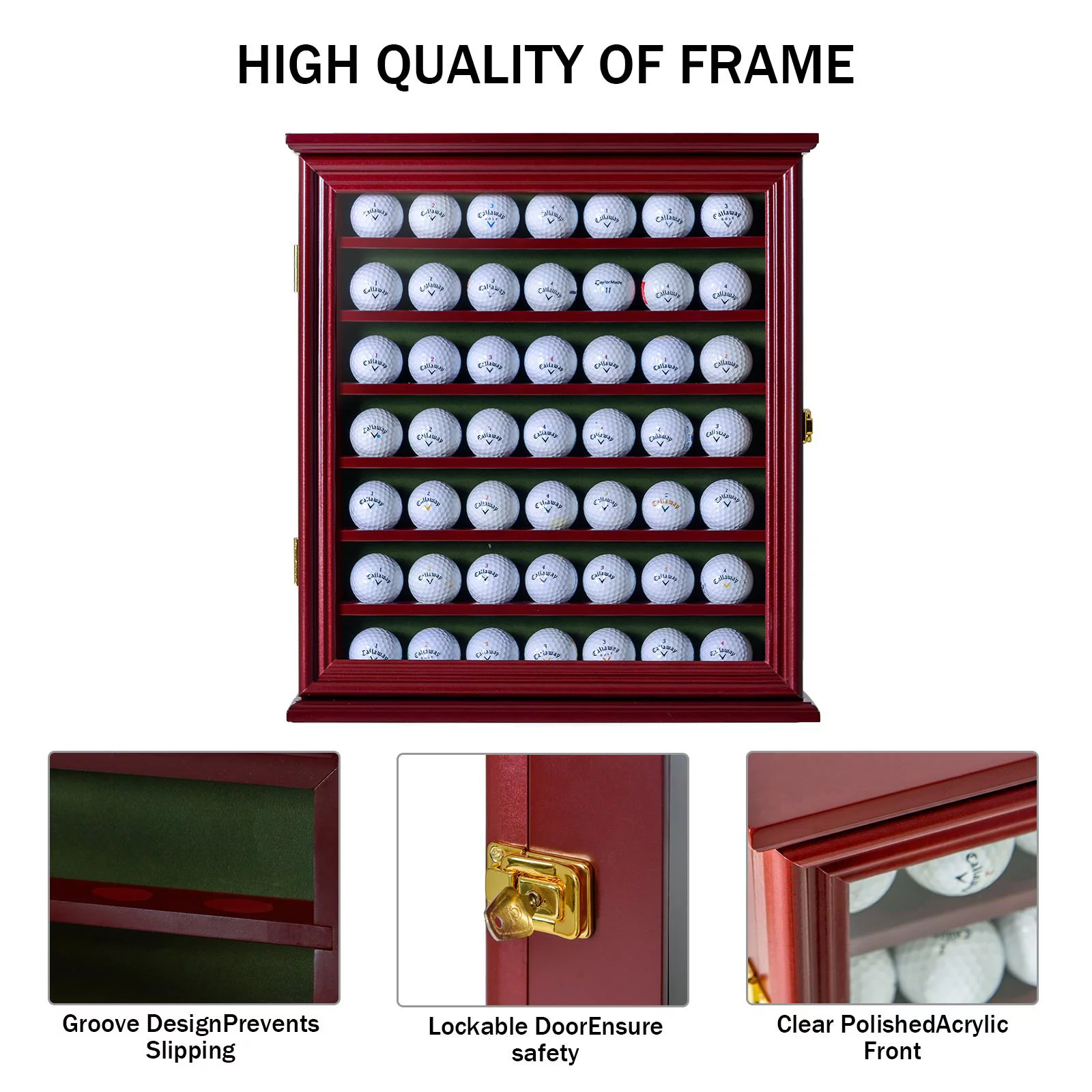 Zimtown Wall Mount 49 Golf Ball Display Holder Cabinet, Golf Enthusiasts with Lockable Door, Black/Walnut