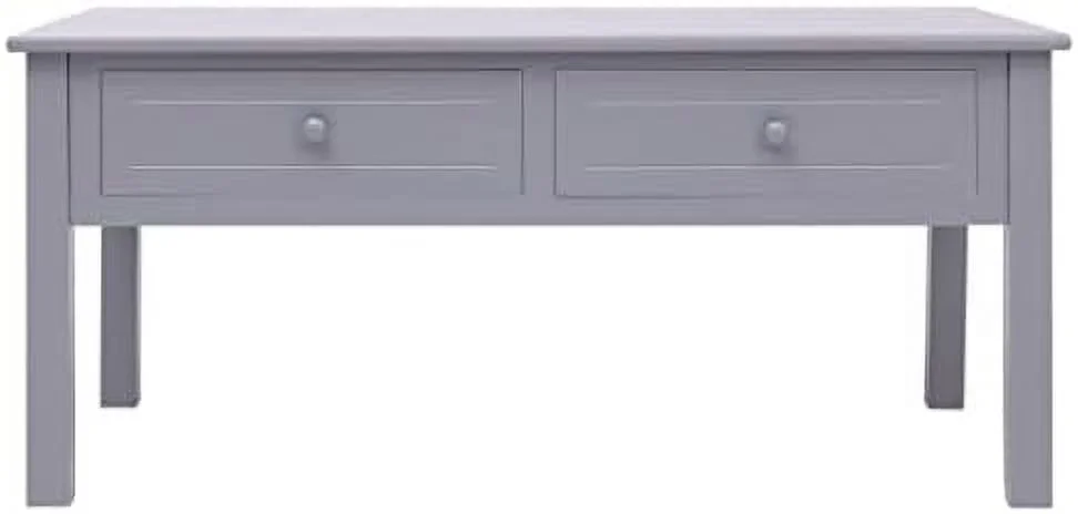 TJUNBOLIFE Wood Coffee Table with 2 Drawers - Gray Paulownia and Poplar  - Scandinavian and Farmhouse Style