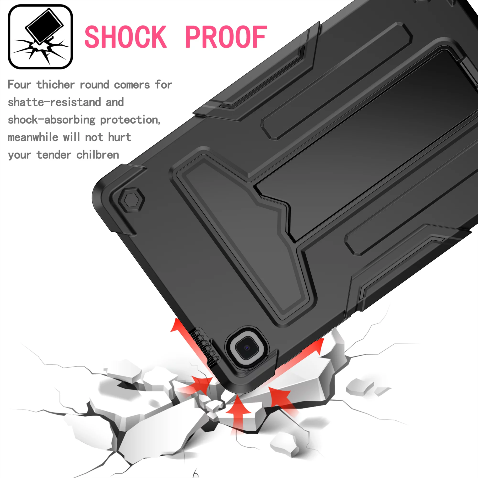 Decase Shockproof Case for Samsung Galaxy Tab A7 Lite 8.7 inch 2021 Model (SM-T220/T225/T227), Hybrid Rugged Hybrid Protective Kickstand Cover,Black+Black