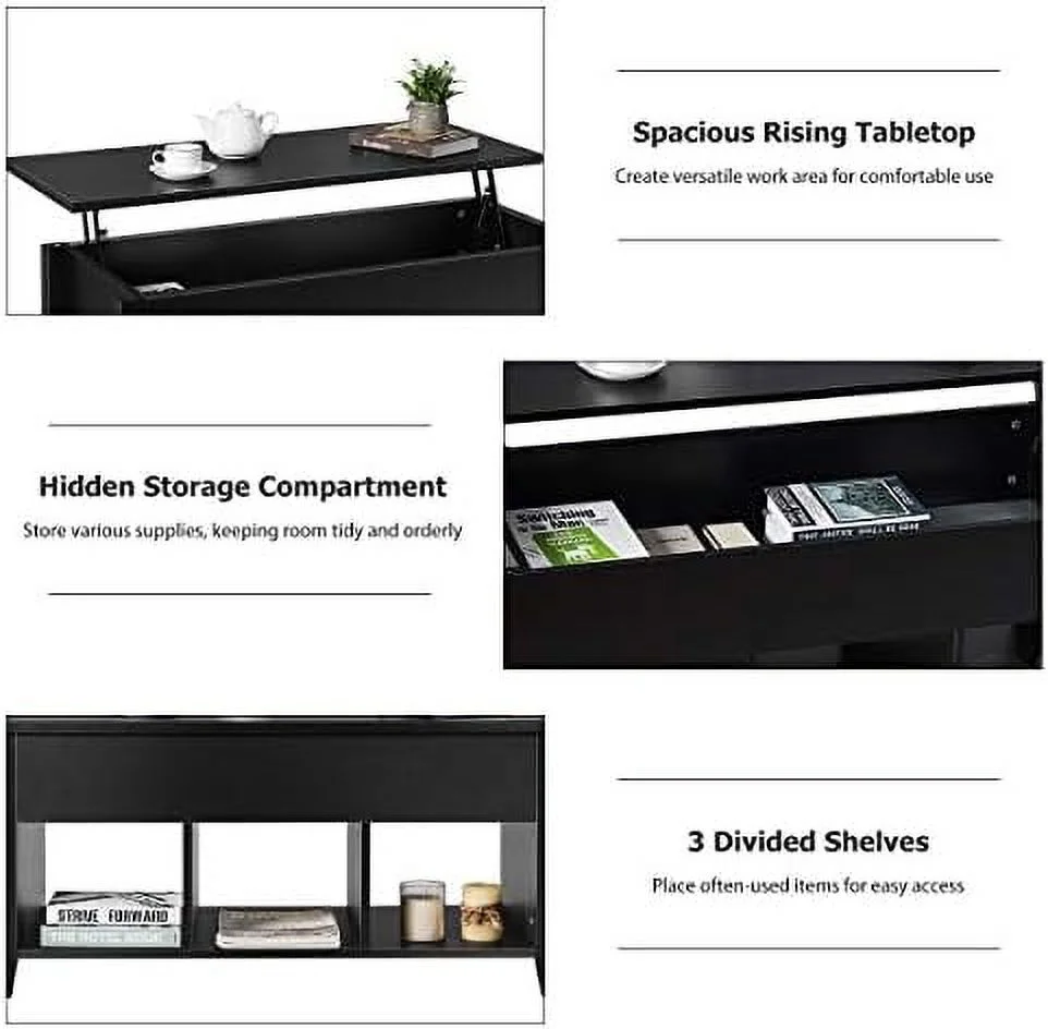 NLTBONNIE Lift Top Coffee Table  Wood Home Living Room Modern Lift Top  Coffee Table w/Hidden Compartment Lift Tabletop  (Rustic Brown)