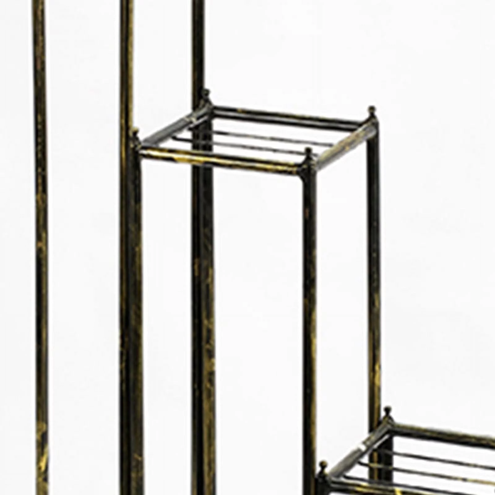 Benjara 40, 29, 17 Inch 2 Tier Square Metal Plant Stand, Slatted, Set of 3, Black, Gold