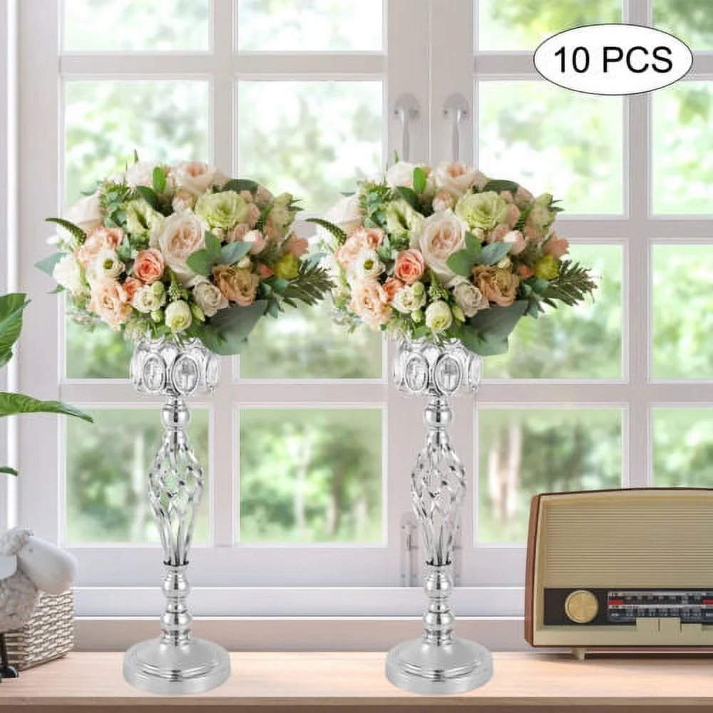 10Pcs Metal Wedding Table Centerpieces Crystal Flower Vase Stand Party Decor