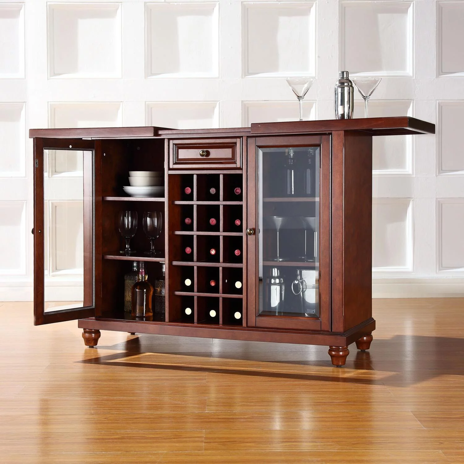 HomeStock Artisanal Abode Sliding Top Bar Cabinet Mahogany