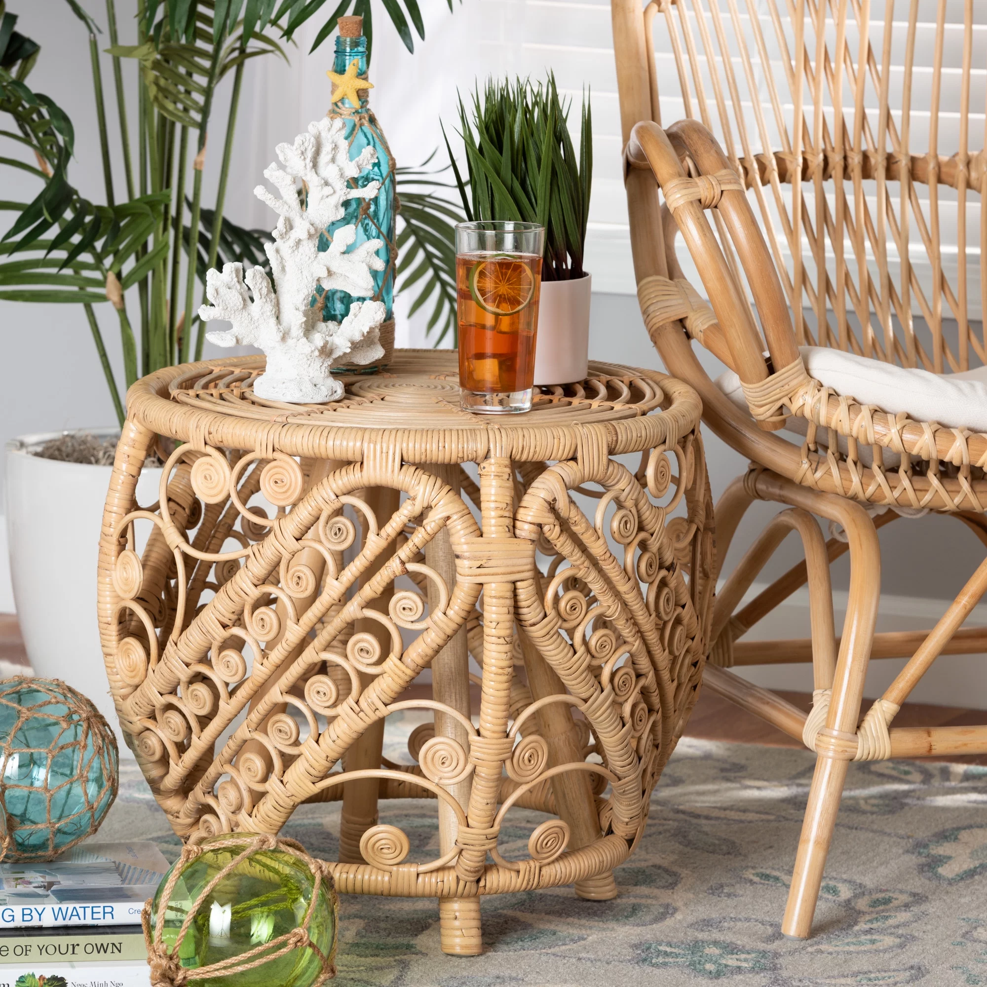 bali & pari Saranna Rattan End Table, Brown