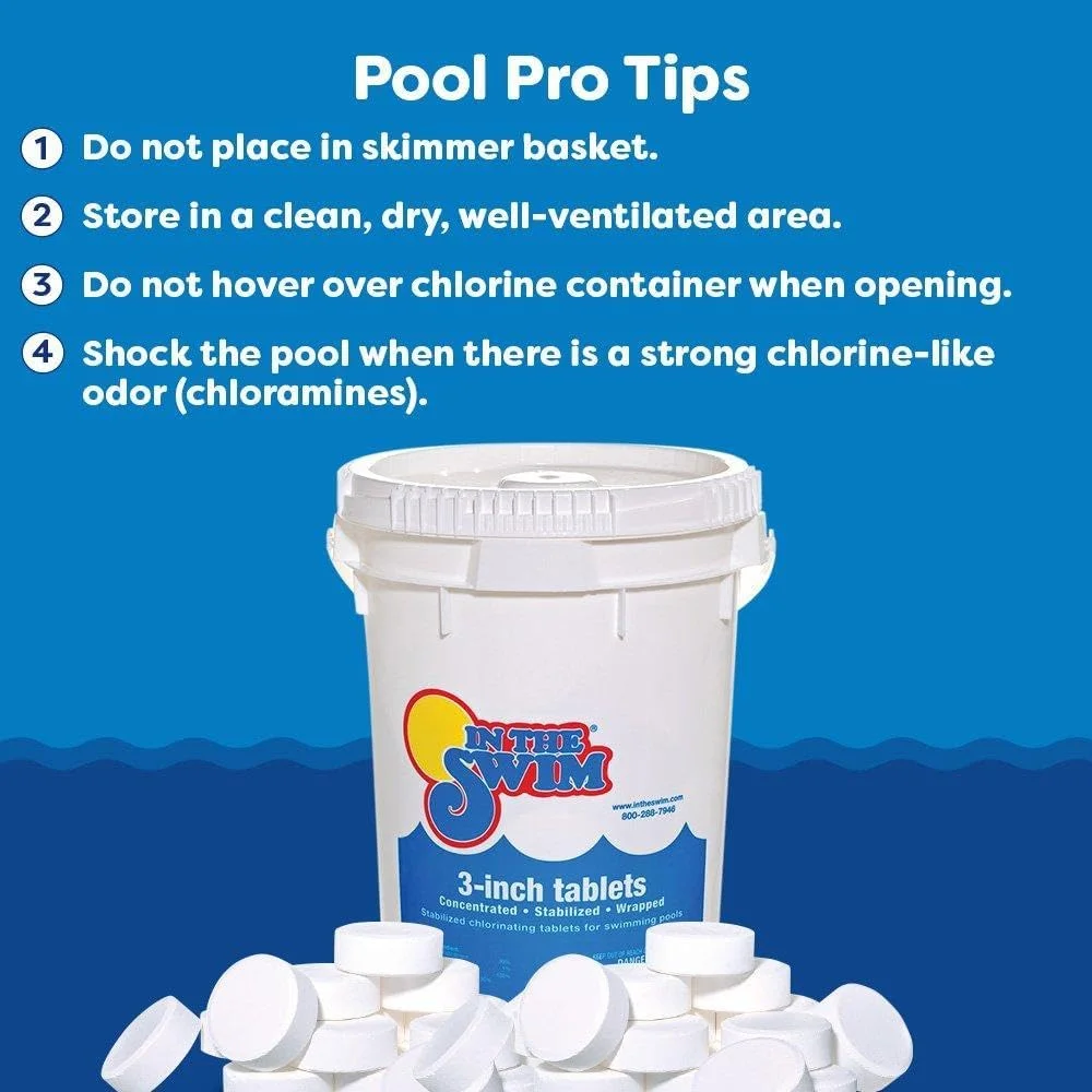 3 Inch Stabilized Chlorine Tablets for Sanitizing Swimming Pools - Individually Wrapped, Slow Dissolving - 90% Available Chlorine - Tri-Chlor - 25 Pounds